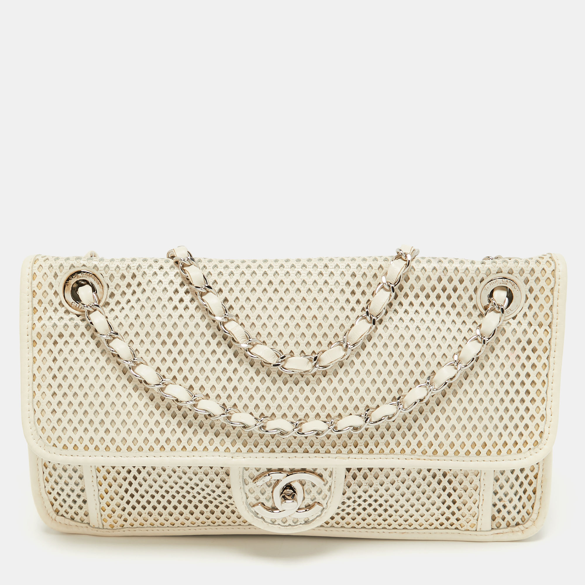 Pre Owned Chanel Off White Perforated Leather Up in the Air Flap Bag