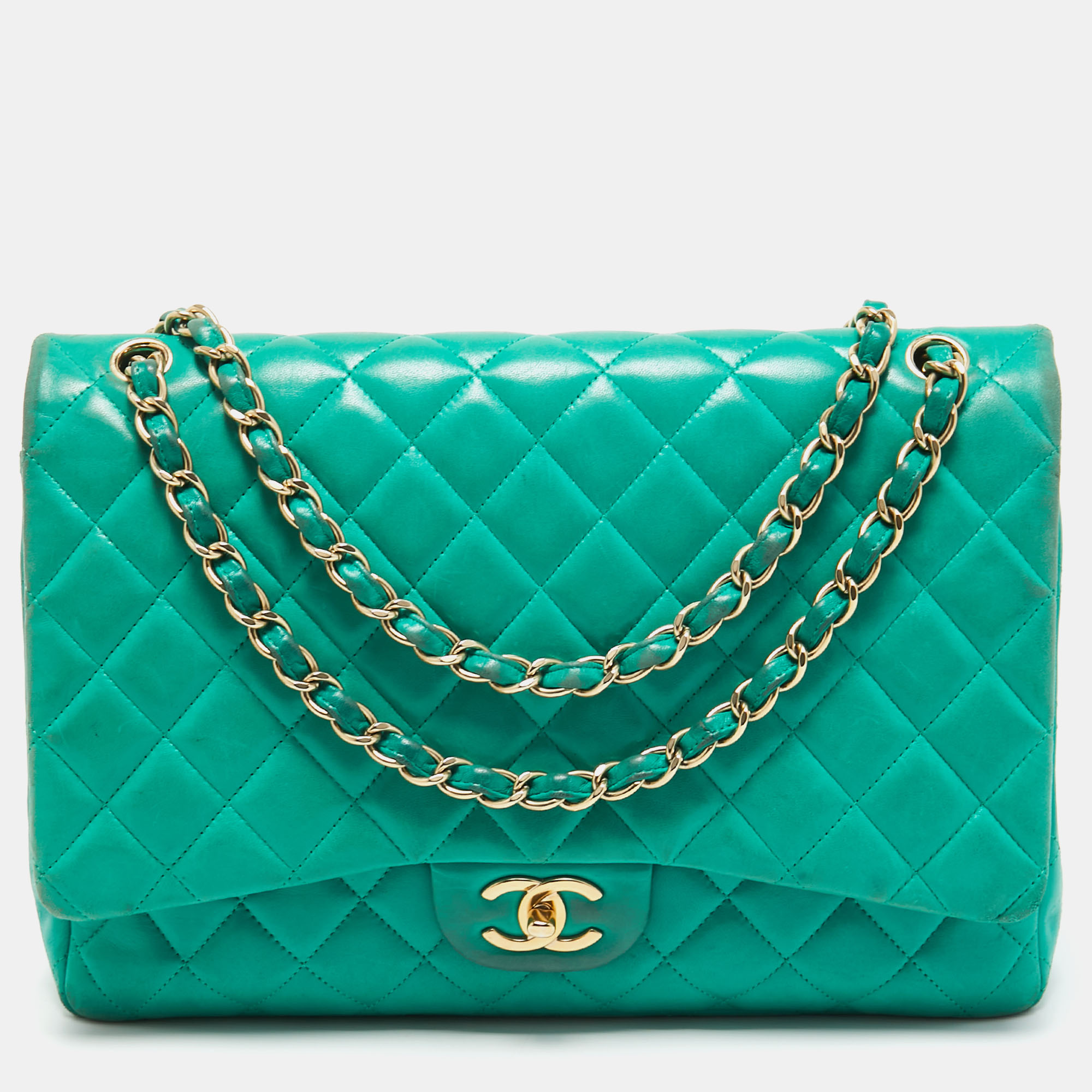 Chanel Mint Green Lambskin Leather Maxi Single Flap Bag with Shiny, Lot  #58015