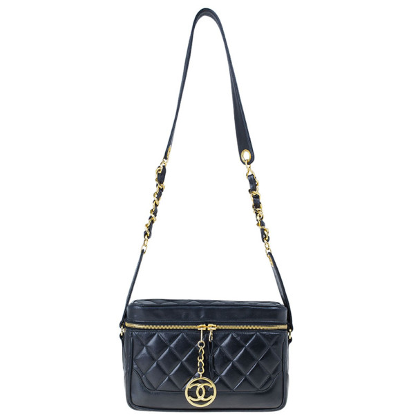 Pre Owned Chanel Black Lambskin Leather Vintage Crossbody