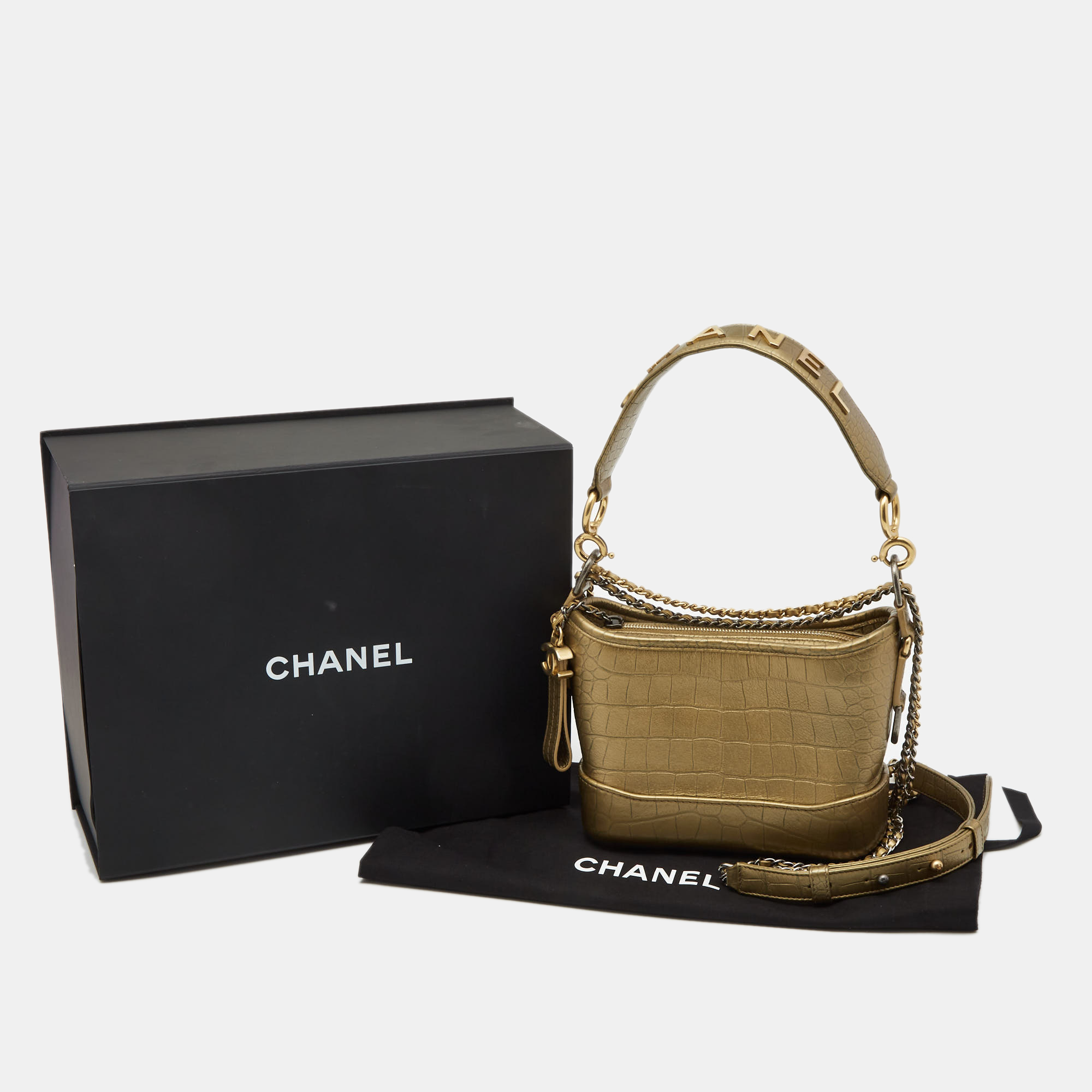 Chanel Green Crocodile Embossed Leather Small Gabrielle Hobo