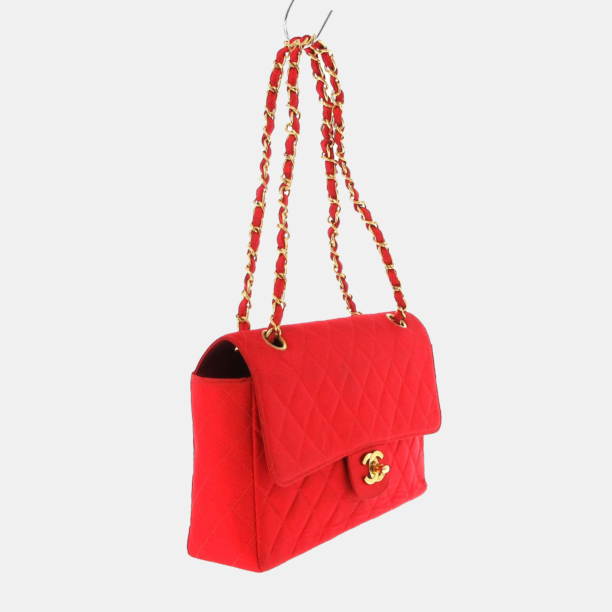 

Chanel Red Fabric Classic Single Flap Bag