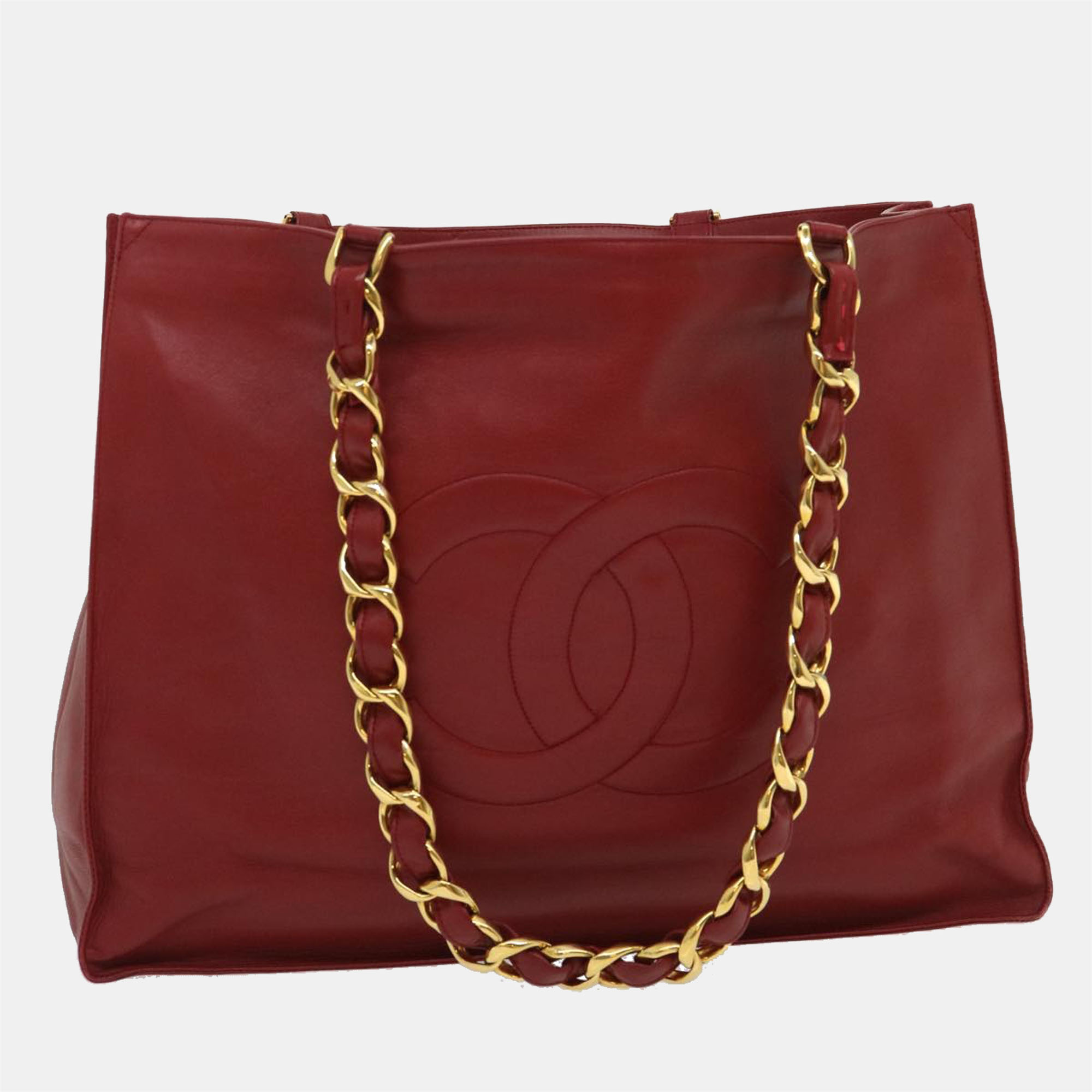 

Chanel Vintage Red Leather CC Chain Tote Bag
