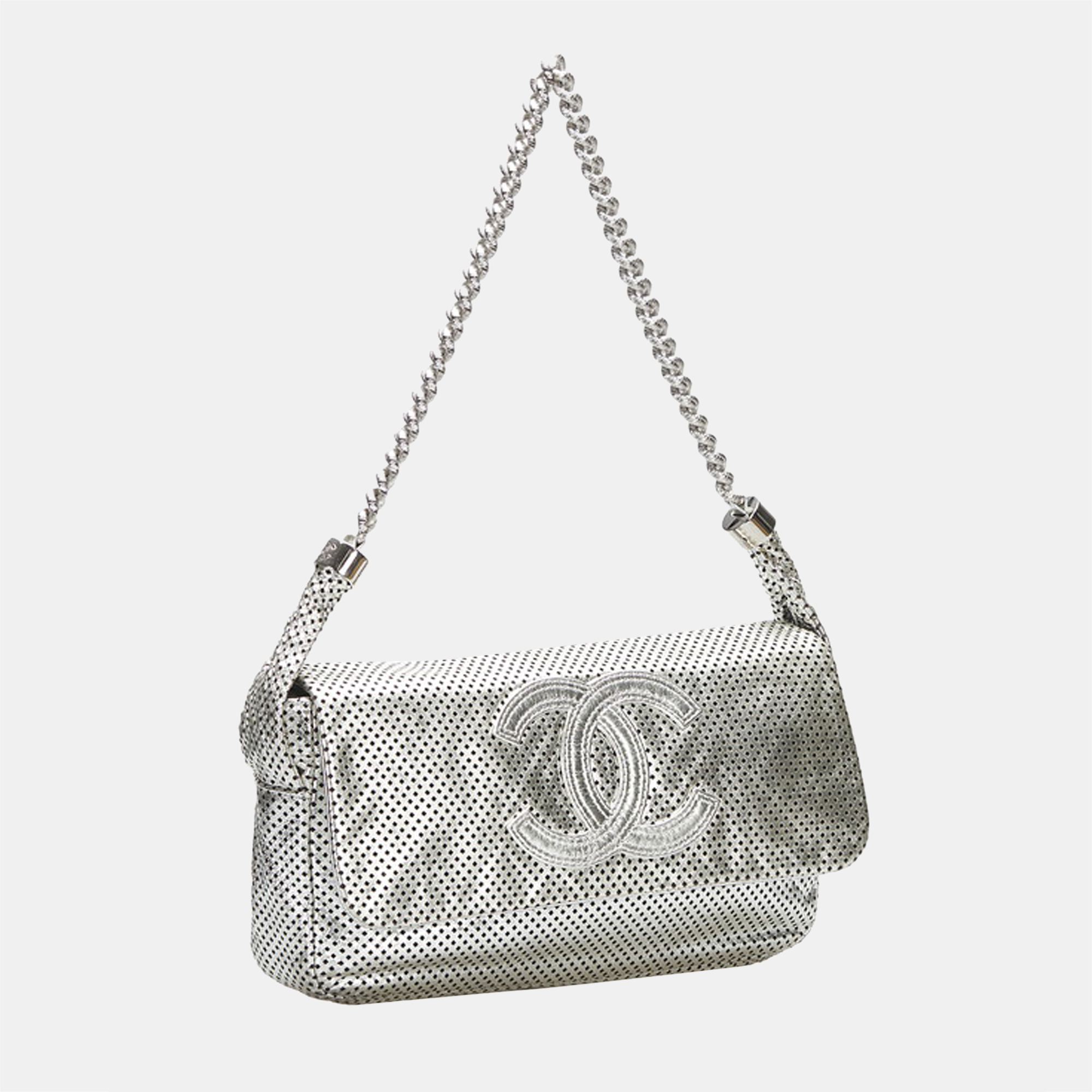 

Chanel Silver Leather Rodeo Drive Perforated Flap Bag