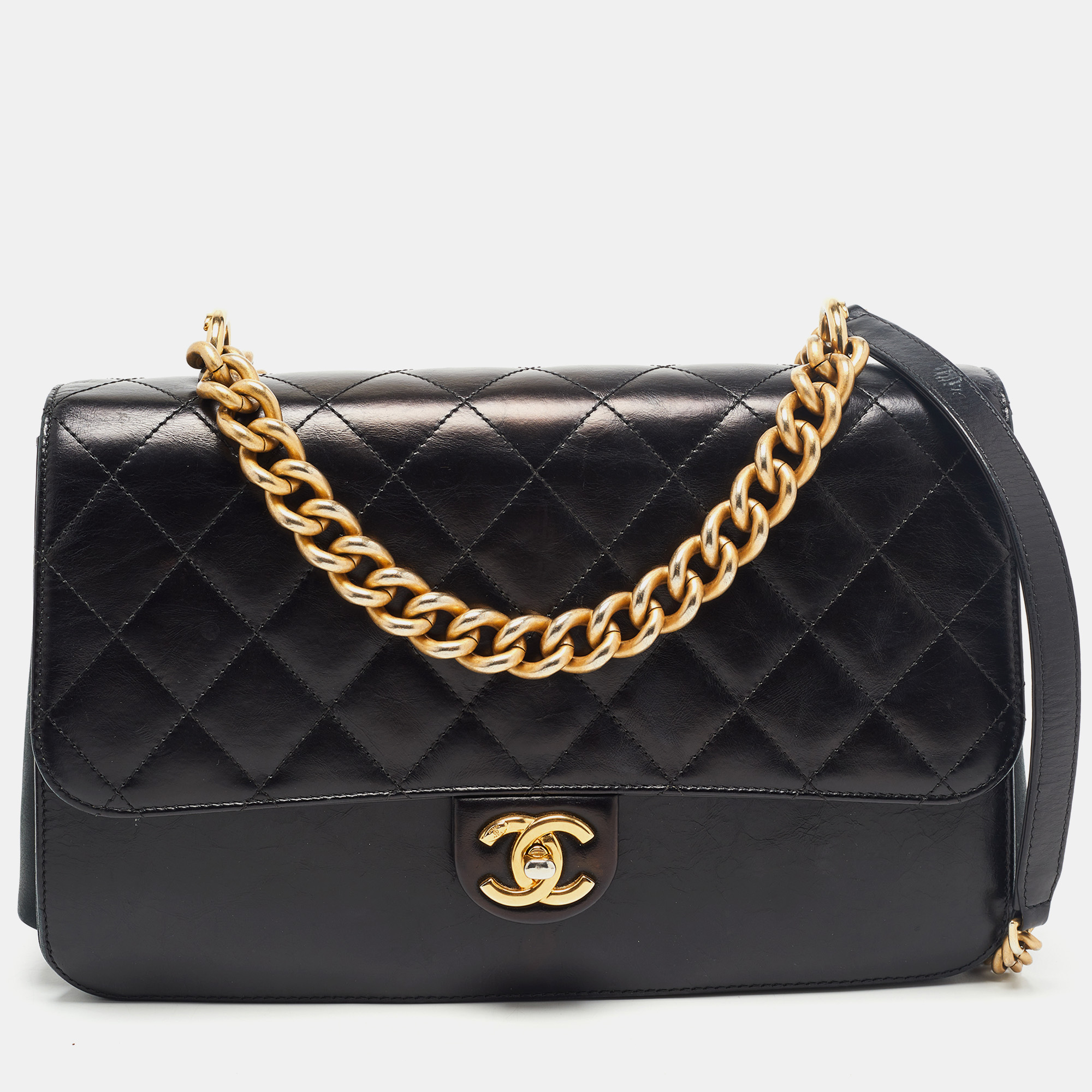 Pre-owned Chanel Black Quilted Leather Straight Line Flap Bag