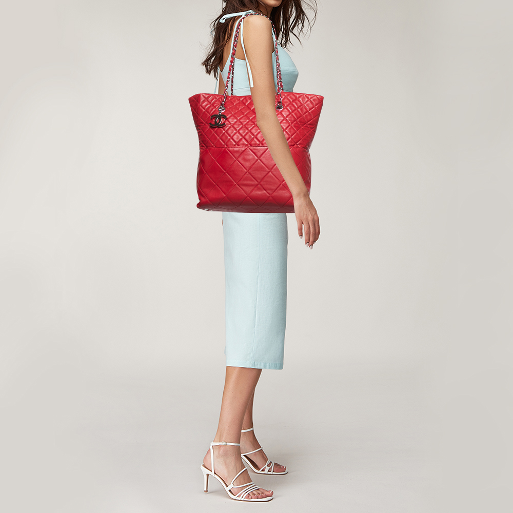 

Chanel Red Quilted Leather In-The-Business North South Tote
