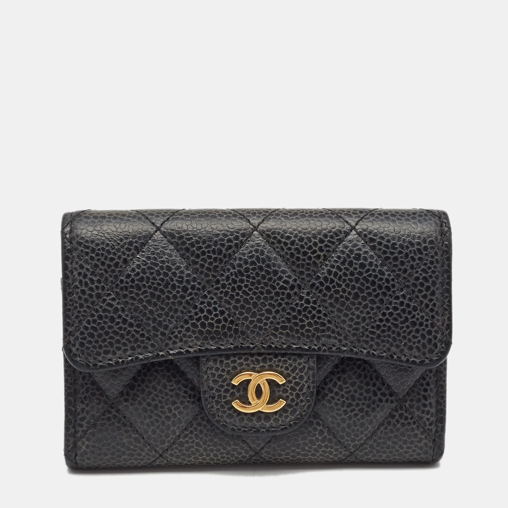 Pre-owned Chanel Black Caviar Leather Classic Flap Card Case