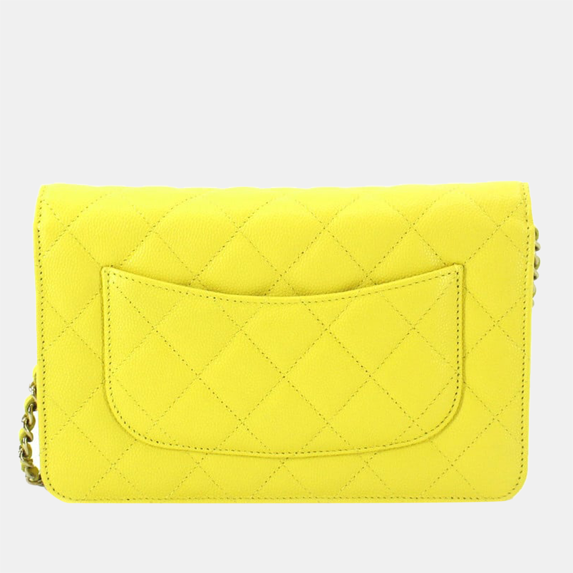 Chanel Yellow Quilted Caviar 'CC' Compact Wallet Q6A3DV0FYB000