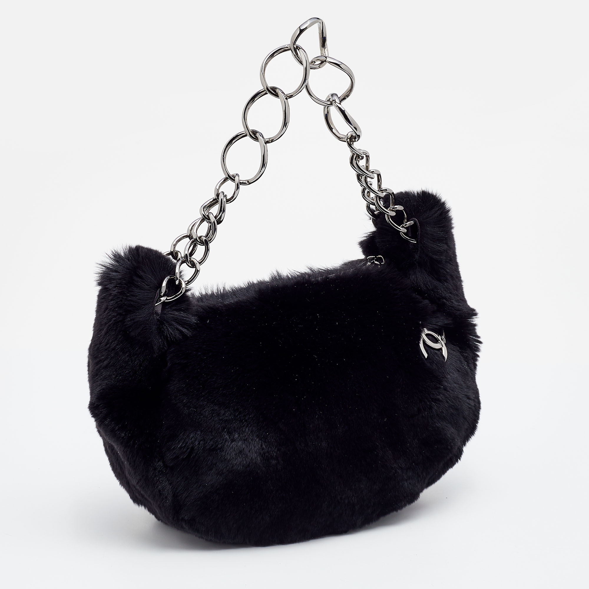 Chanel Black Lapin Rabbit Fur Shoulder Bag