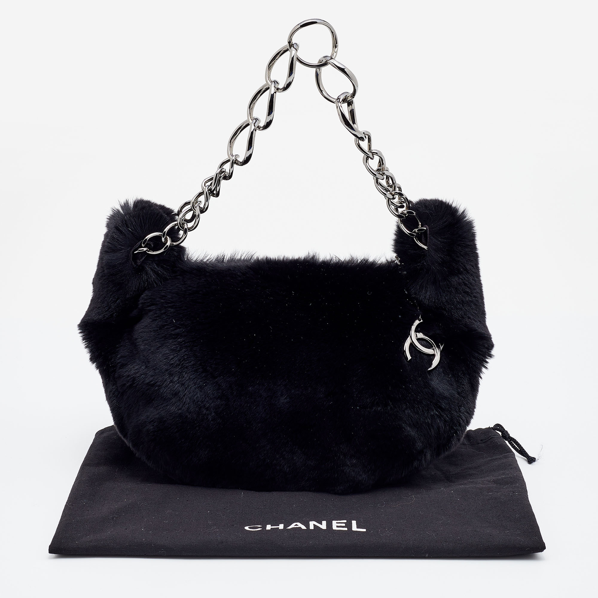 Chanel Black Lapin Rabbit Fur Shoulder Bag