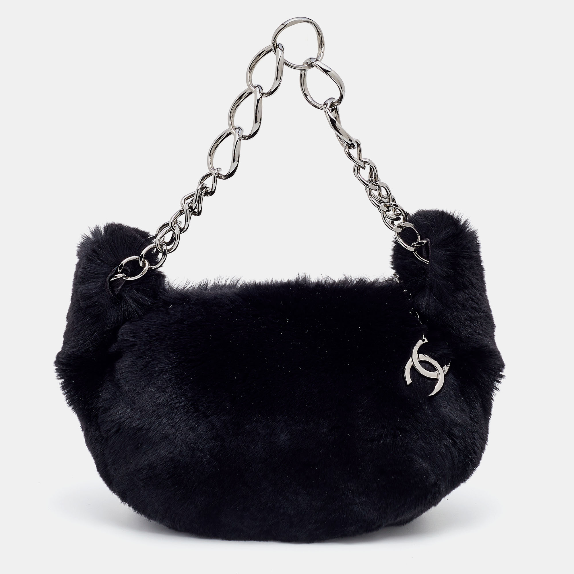 Chanel Black Lapin Rabbit Fur Shoulder Bag