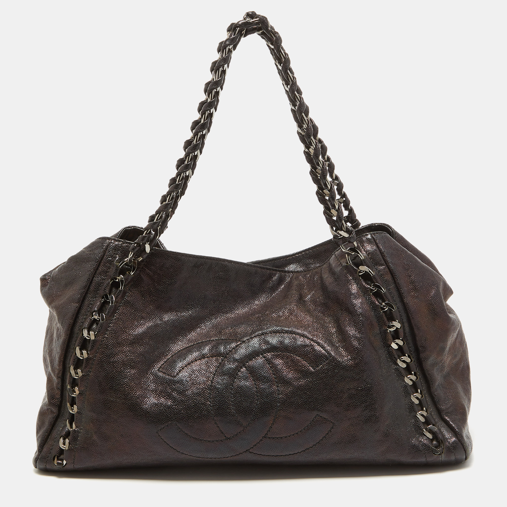 Pre Owned Chanel Black Leather Modern Chain East/West Tote 