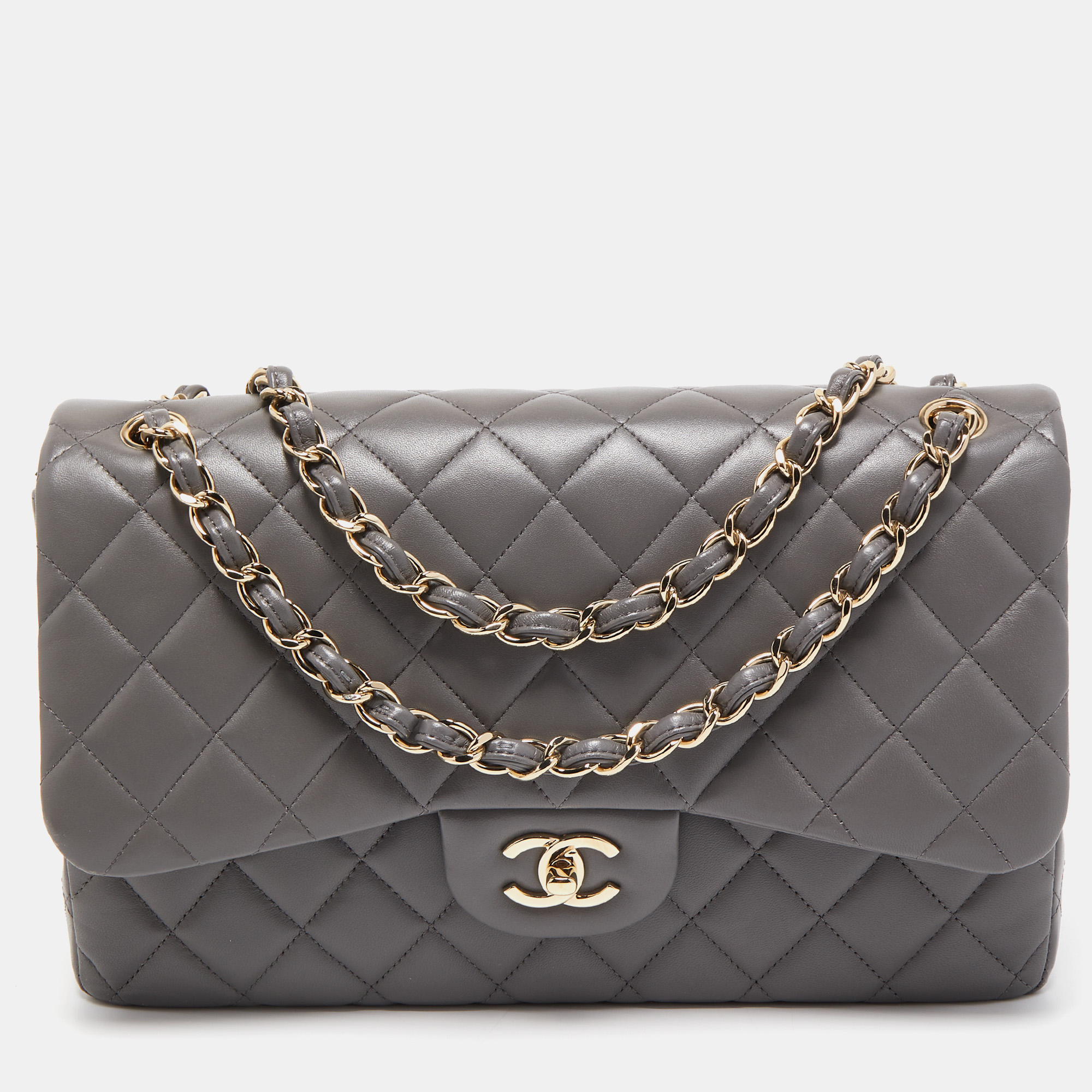 【ヴィンテージ】Rank:A☆Chanel Grey llic クラッチバッグ Chanel WOC cross-body bag in Silver Lambskin with silver