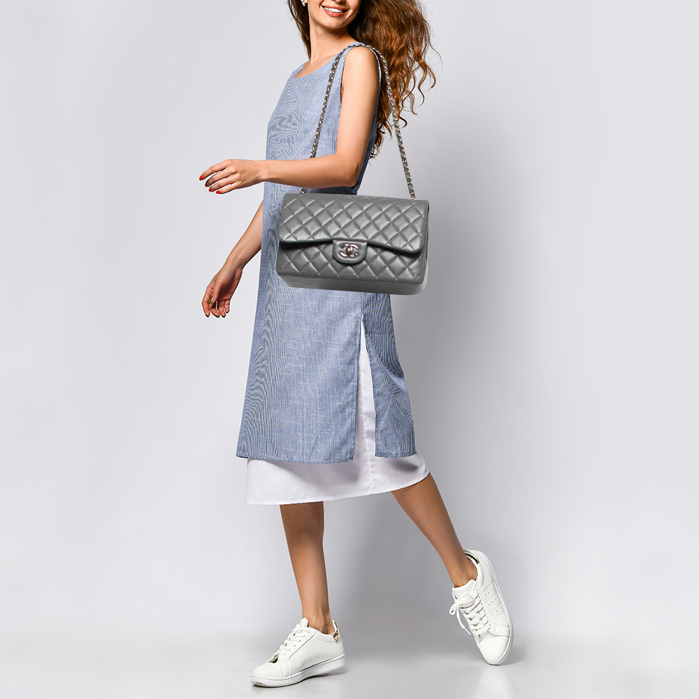

Chanel Grey Quilted Leather Jumbo Classic Double Flap Bag