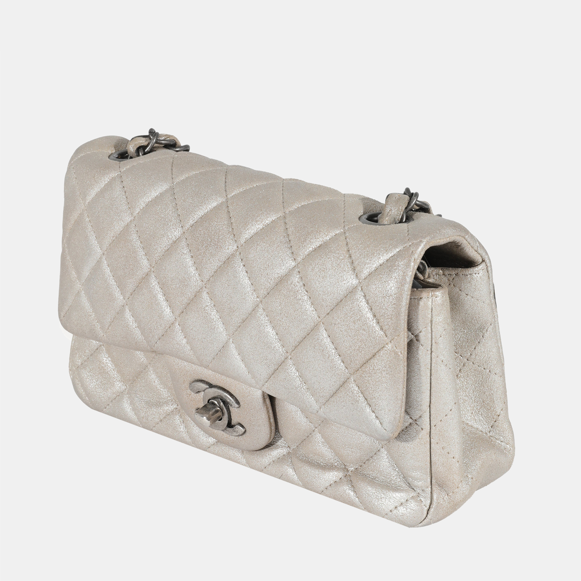 

Chanel Silver Metallic Leather Rectangular Mini Flap Bag Shoulder Bag