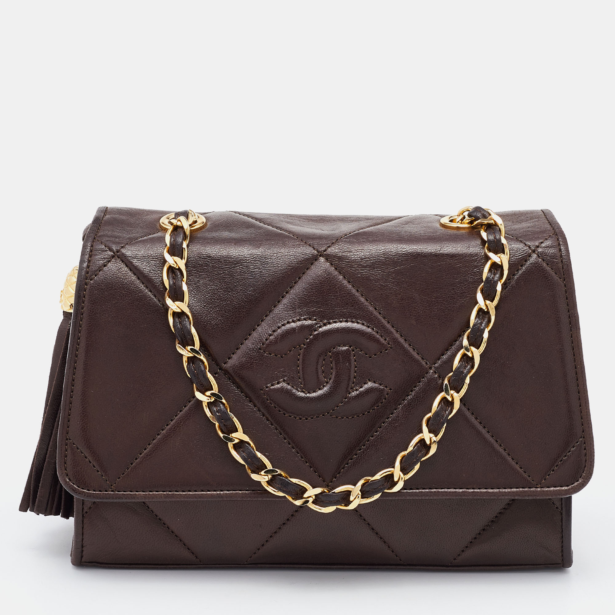 Pre Owned Chanel Brown Quilted Leather Vintage Flap Shoulder Bag