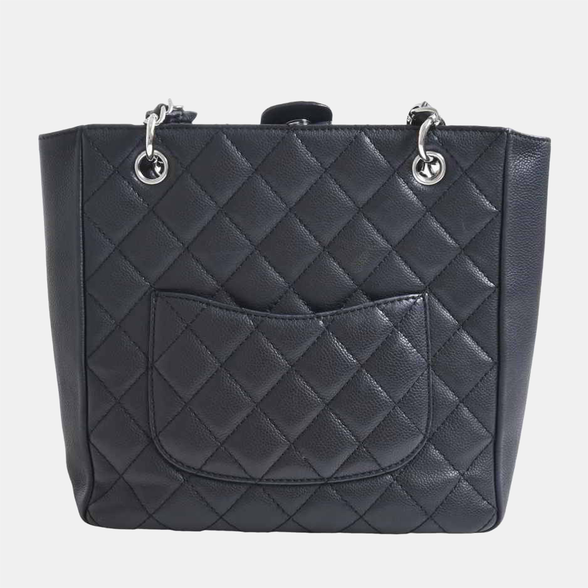 

Chanel Black Quilted Caviar Leather Petite Shopping Tote Bag