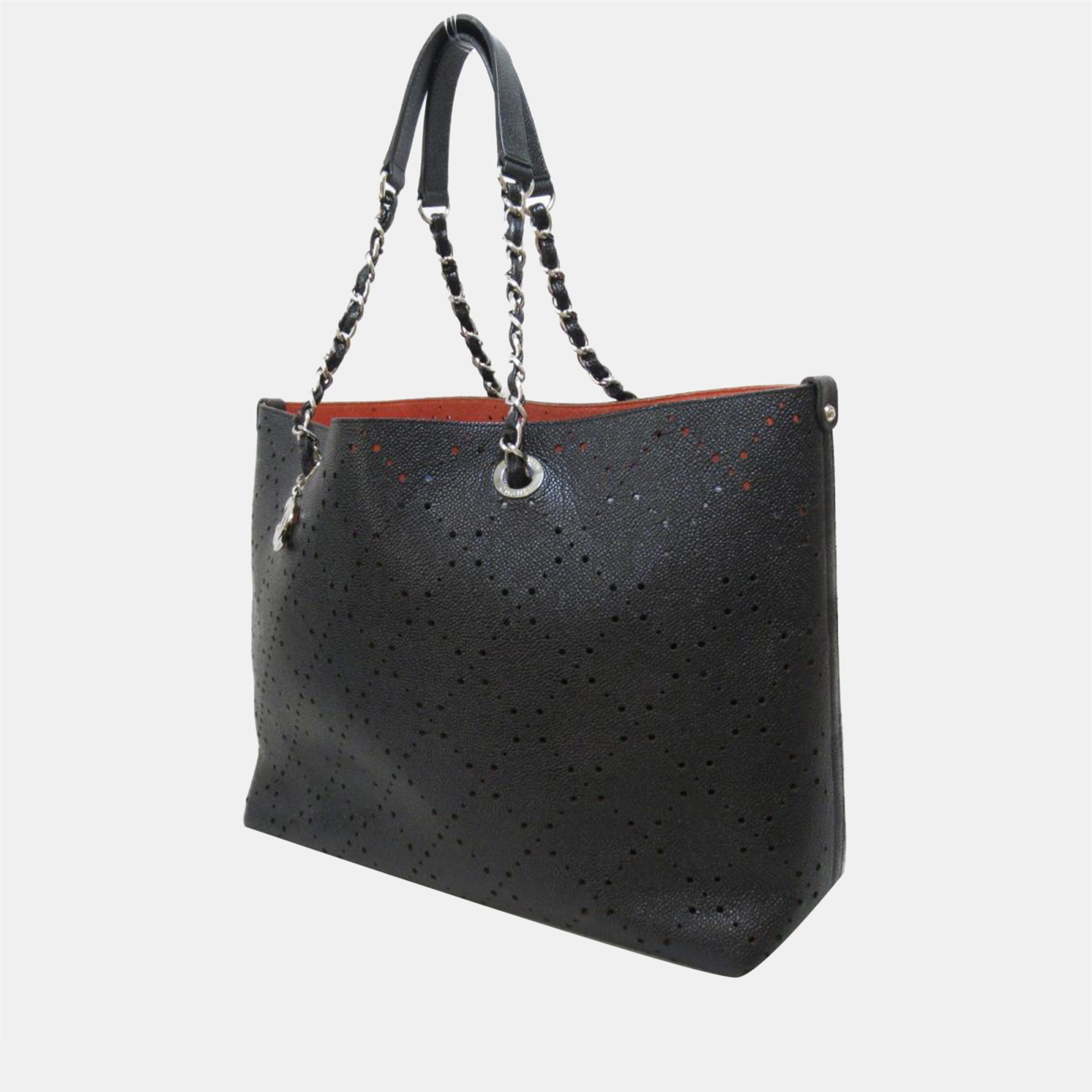 

Chanel Black Leather CC Perforated Tote Bag