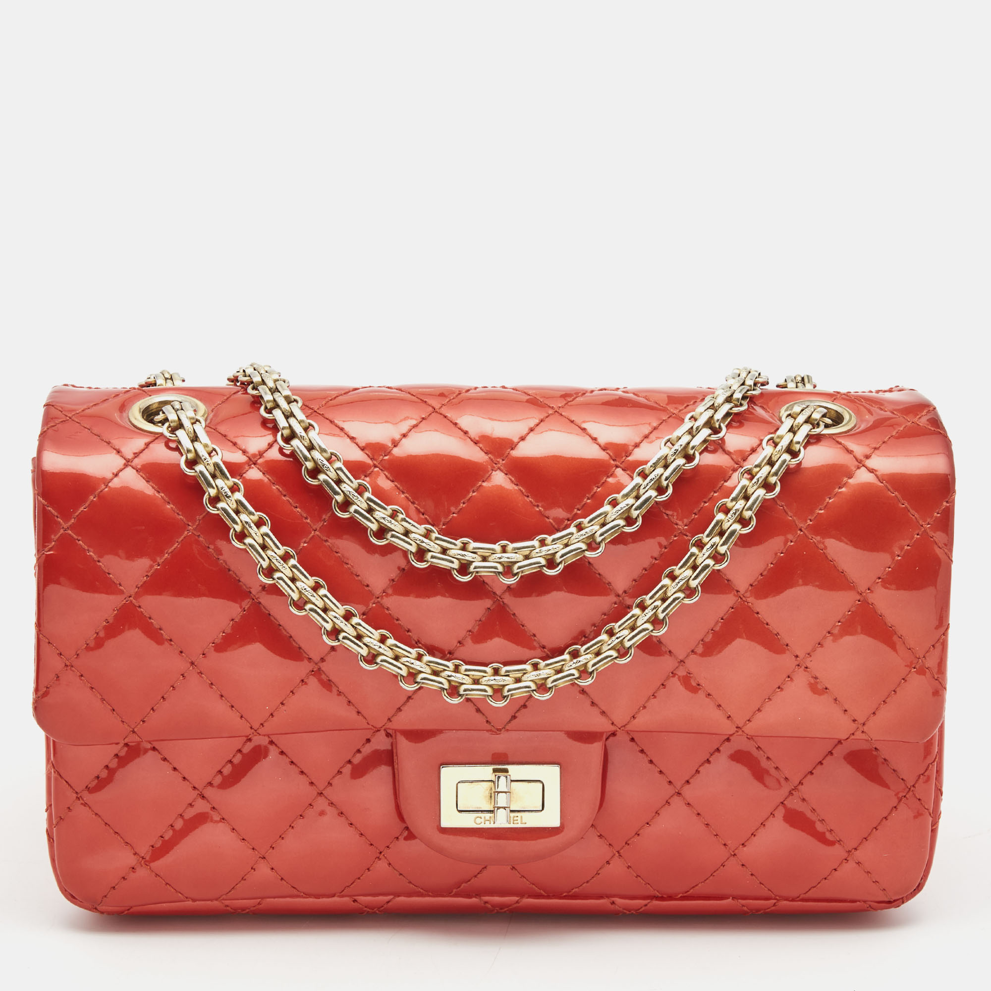 

Chanel Red Patent Leather Reissue Double Compartment Flap Bag