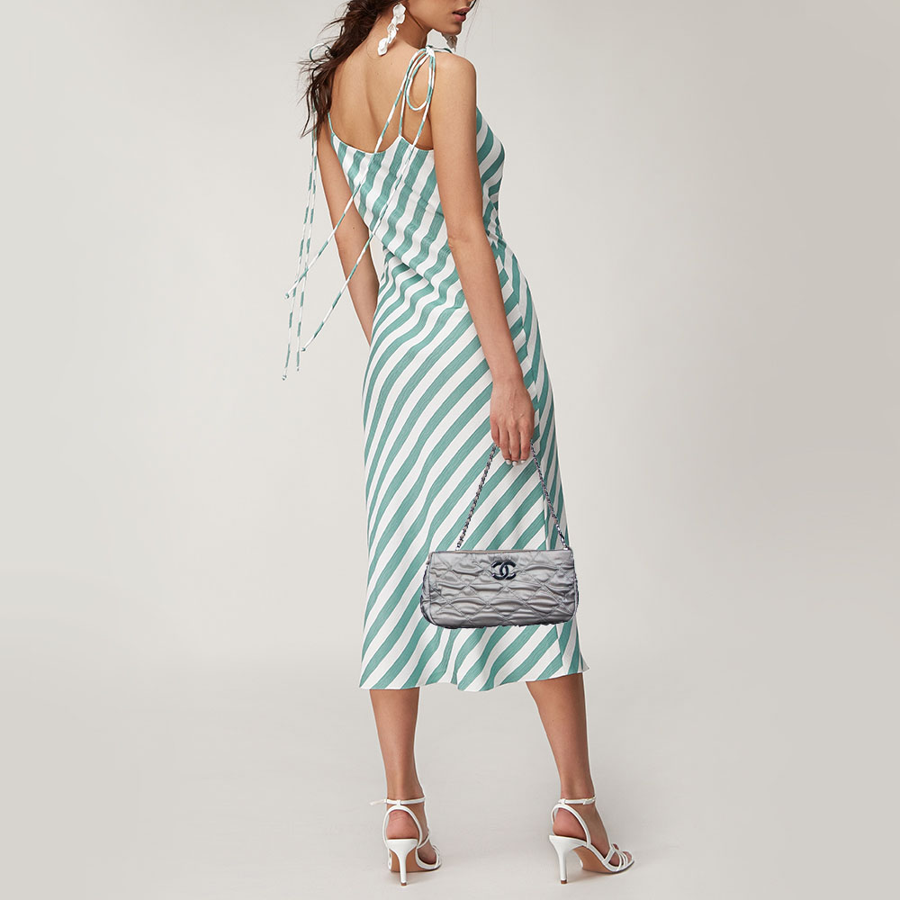 

Chanel Grey Quilted Mesh and Leather Baguette Bag