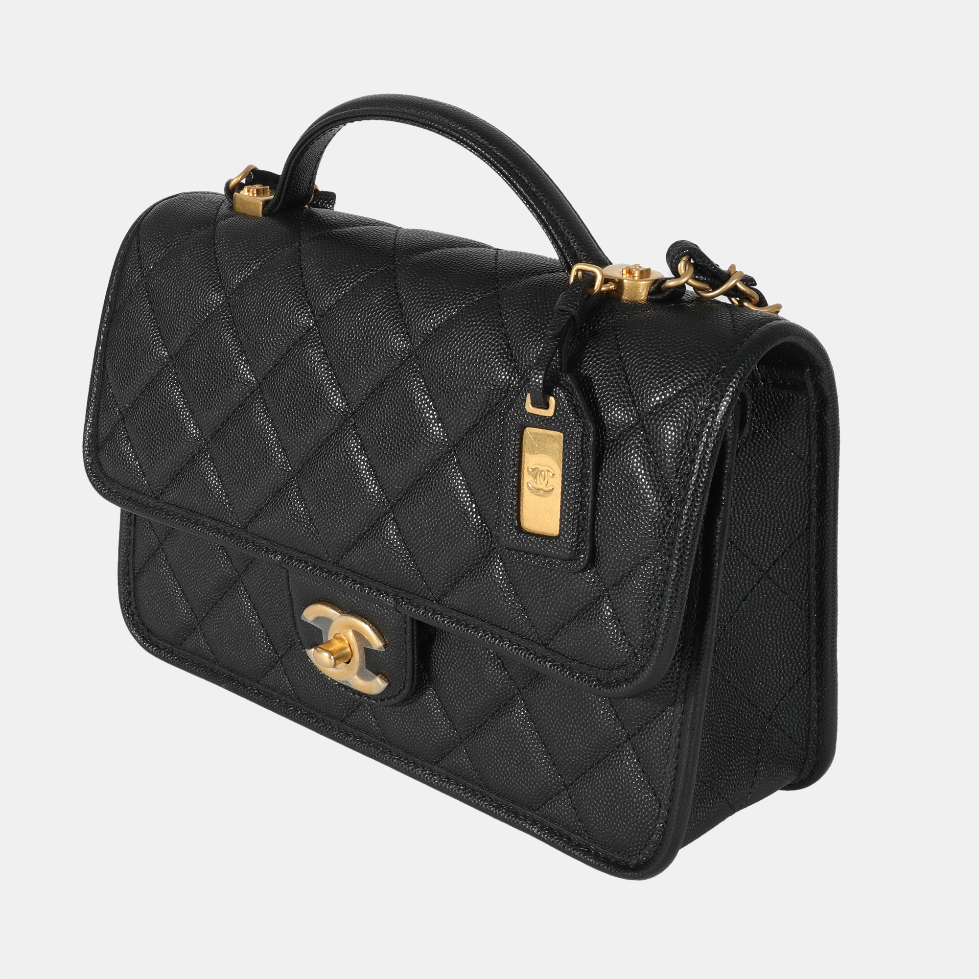 

Chanel Black Caviar Leather 22K Top Handle Flap Bag