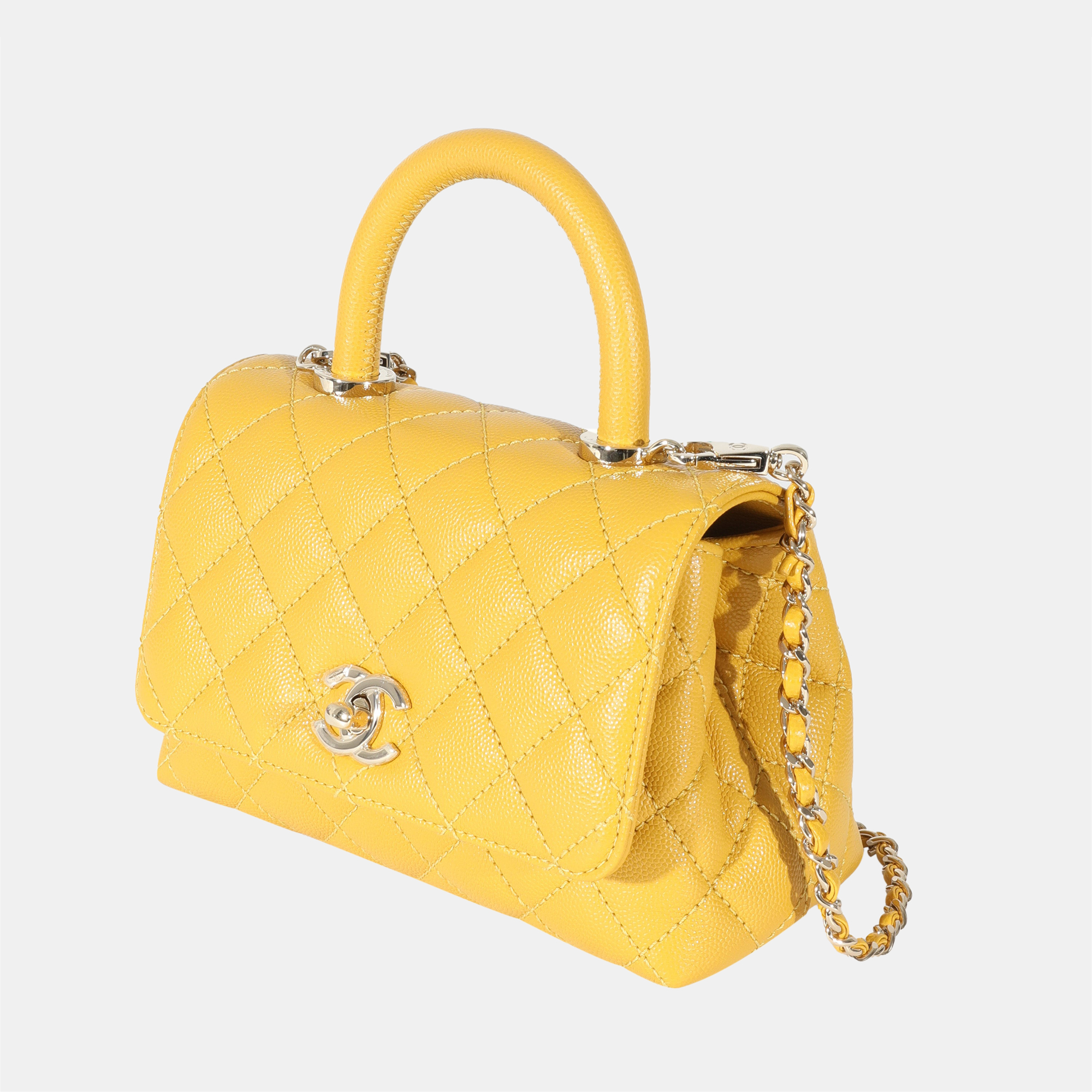 

Chanel Yellow Caviar Extra Mini Coco Top Handle Bag