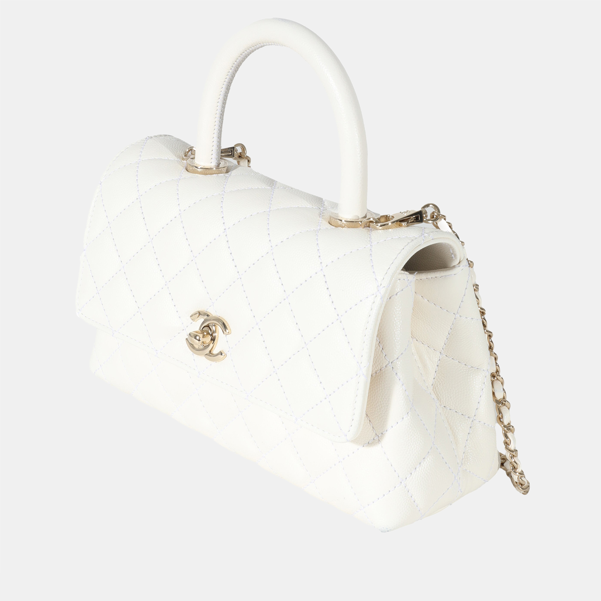 

Chanel White Caviar Leather Mini Coco Top Handle Bag