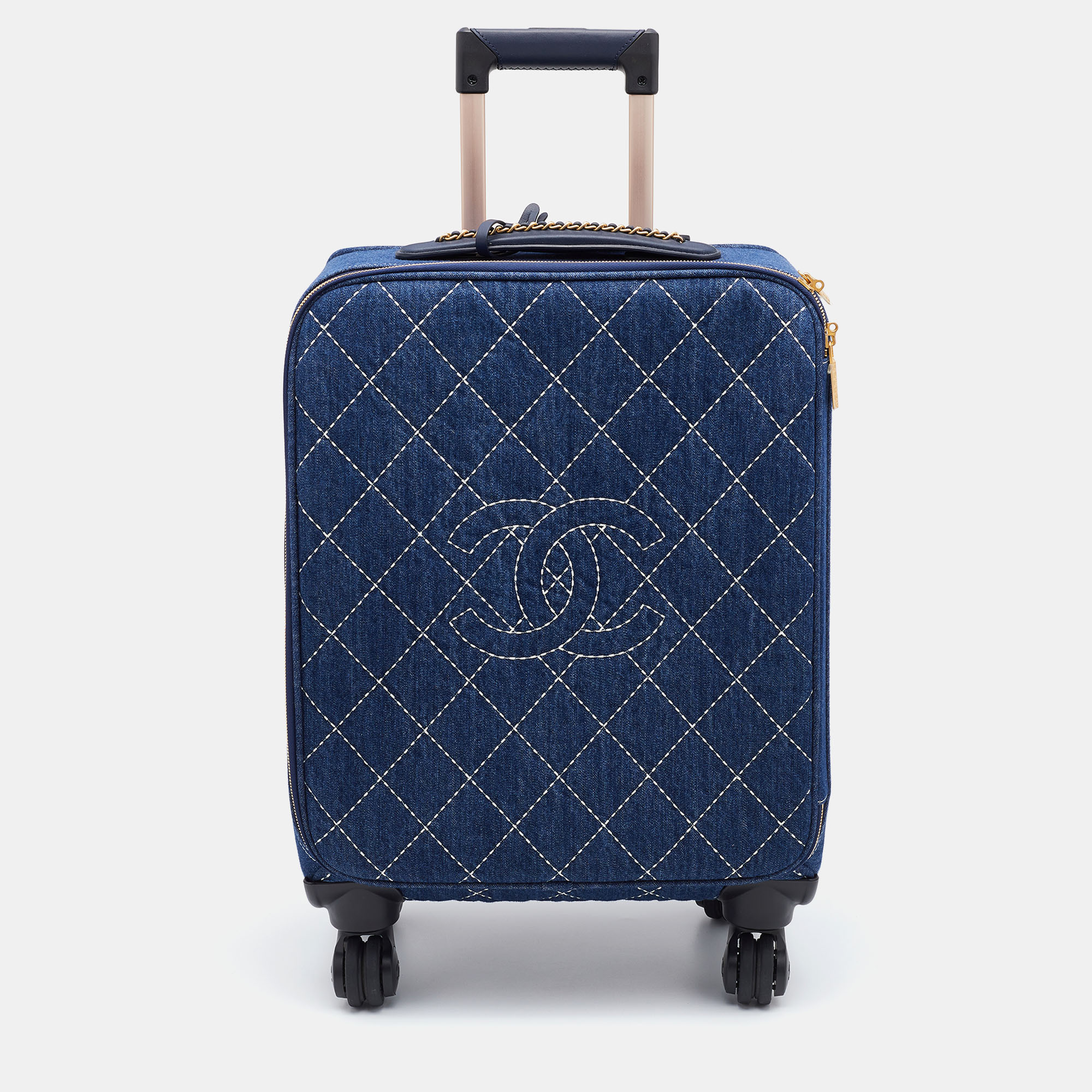 Chanel Blue Quilted Denim and Leather Coco Case Trolley