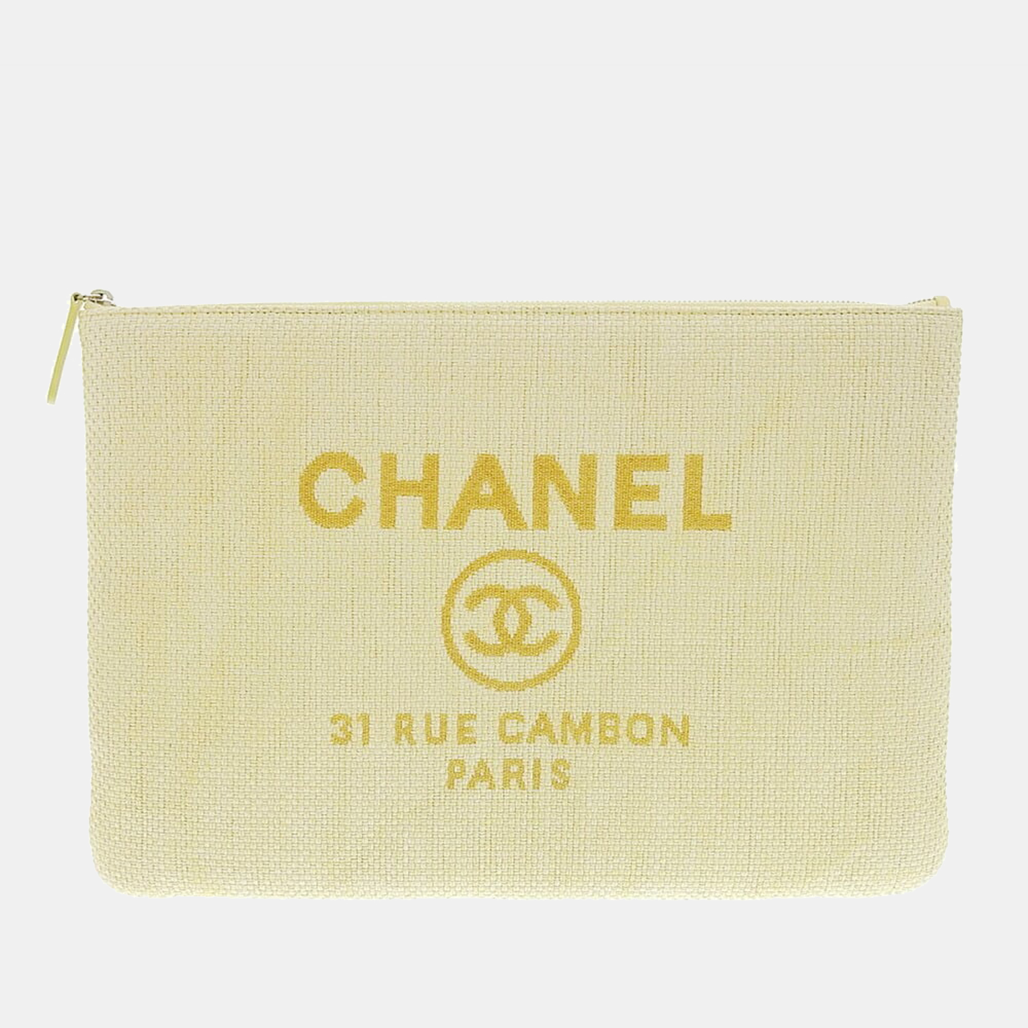 Cambon Chanel Yellow Deauville MM Canvas & leather chain tote bag Cloth  ref.993040 - Joli Closet