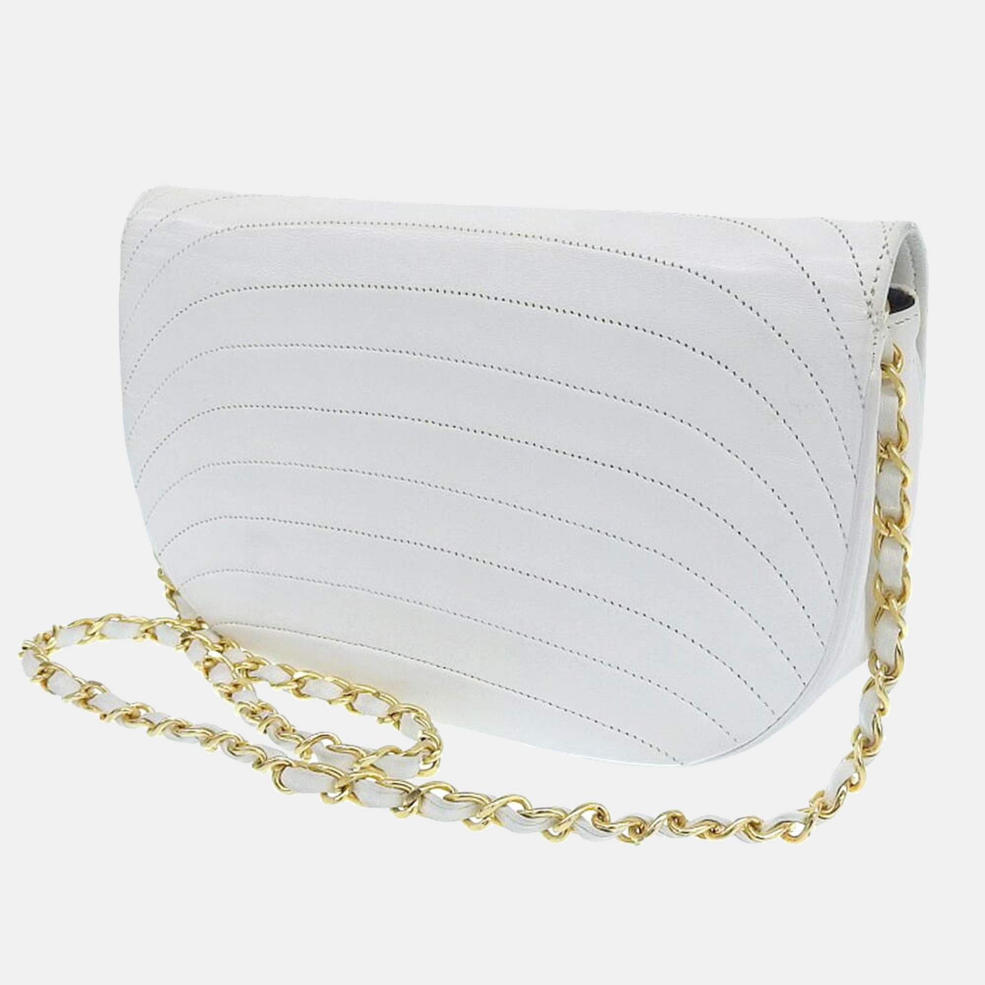 

Chanel Vintage White Horizontal Quilted Leather Medium Crescent Flap Bag