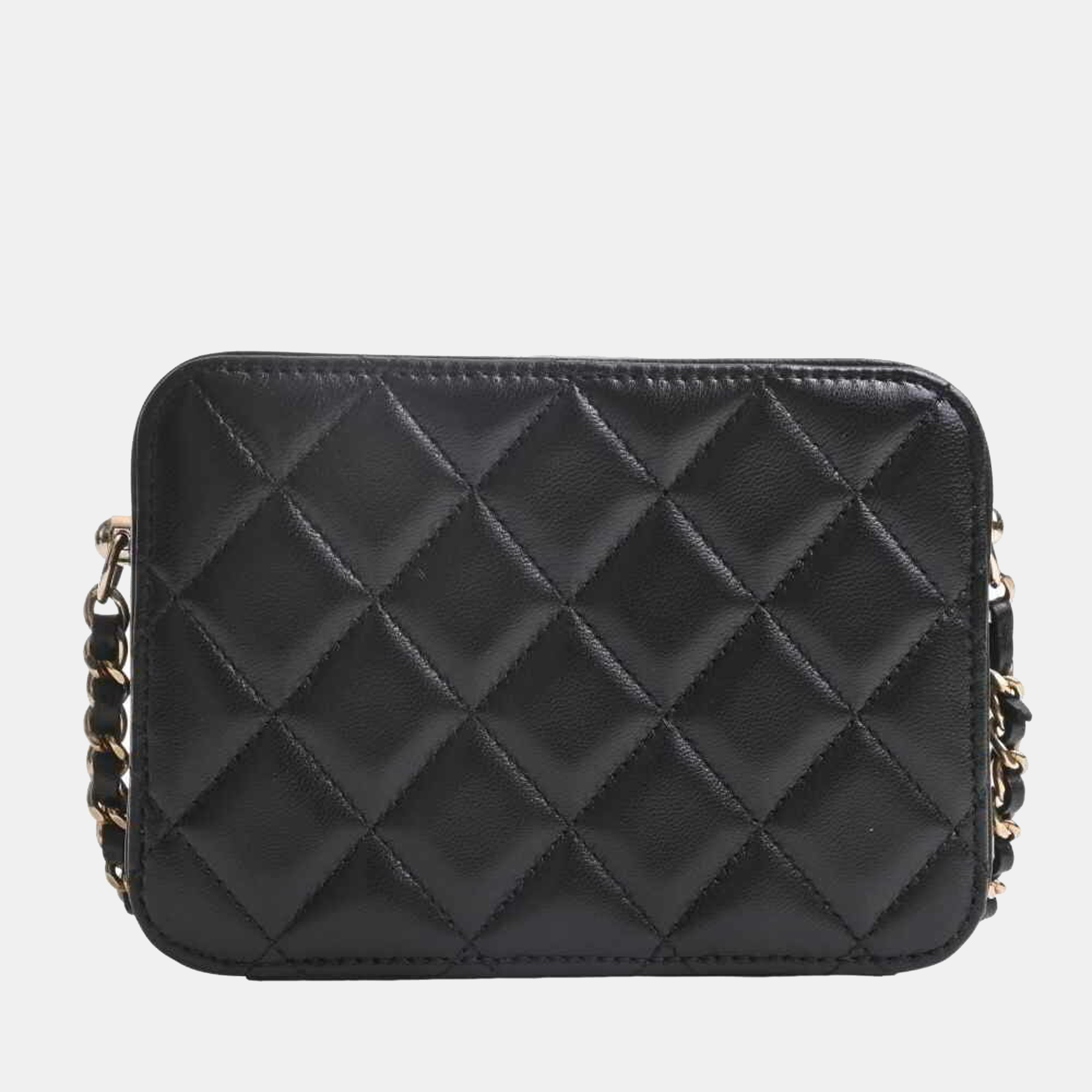 

Chanel Black Quilted Lambskin Leather Pearl Crush Zip Around Mini Vanity Case