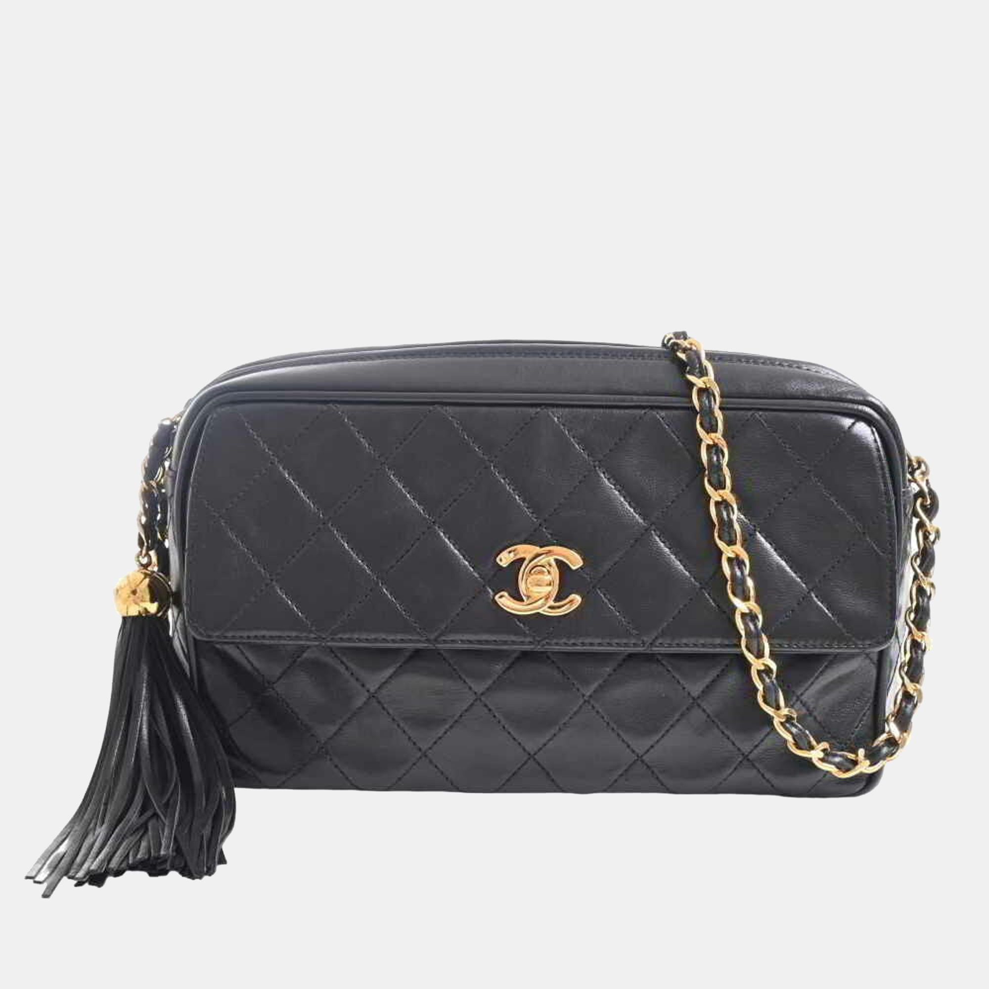 Pre-owned Chanel Vintage Black Quilted Lambskin Medium Front