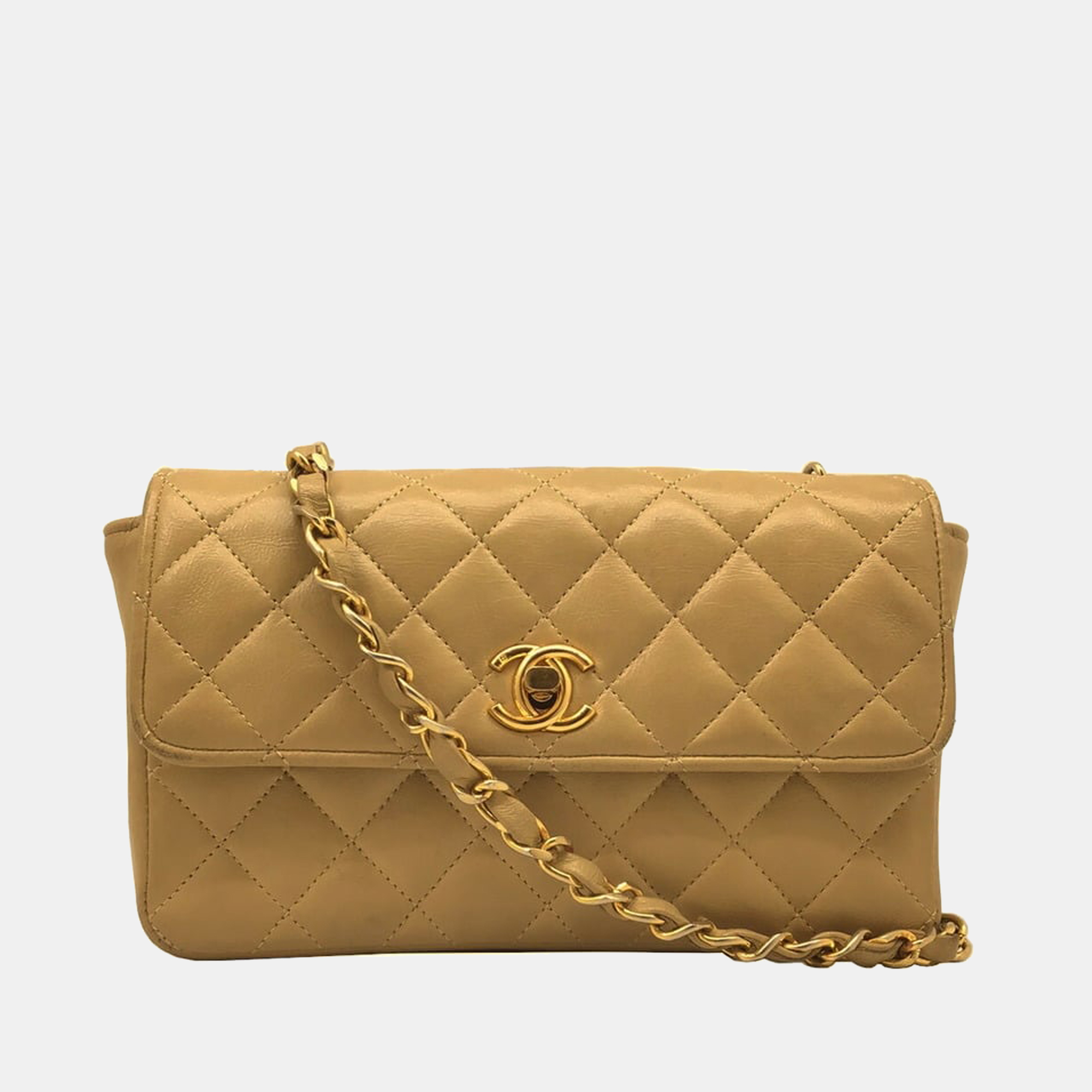 Pre-owned Chanel Gold Leather Cc Wallet On Chain