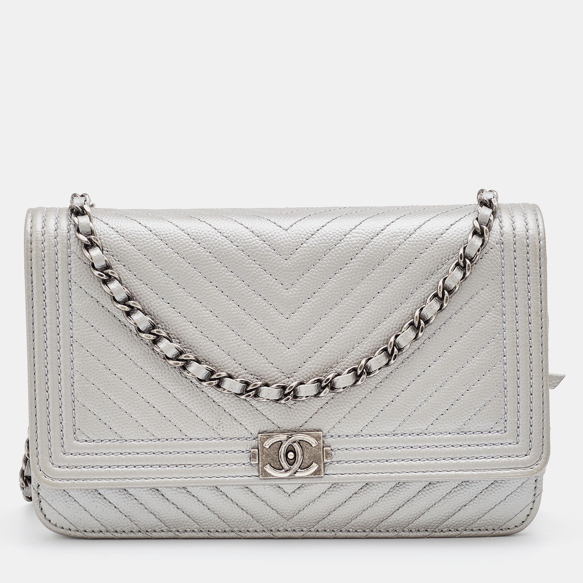 Chanel Caviar Chevron Boy WOC Wallet on Chain Black GHW