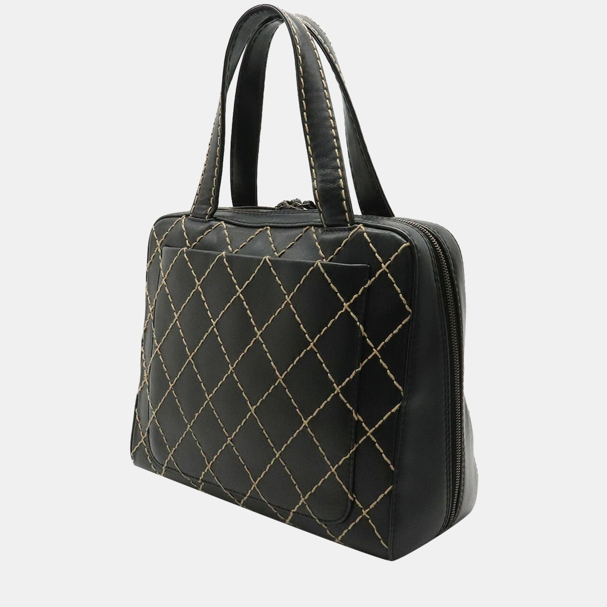 

Chanel Black Leather Wild Stitch Top Handle Bag