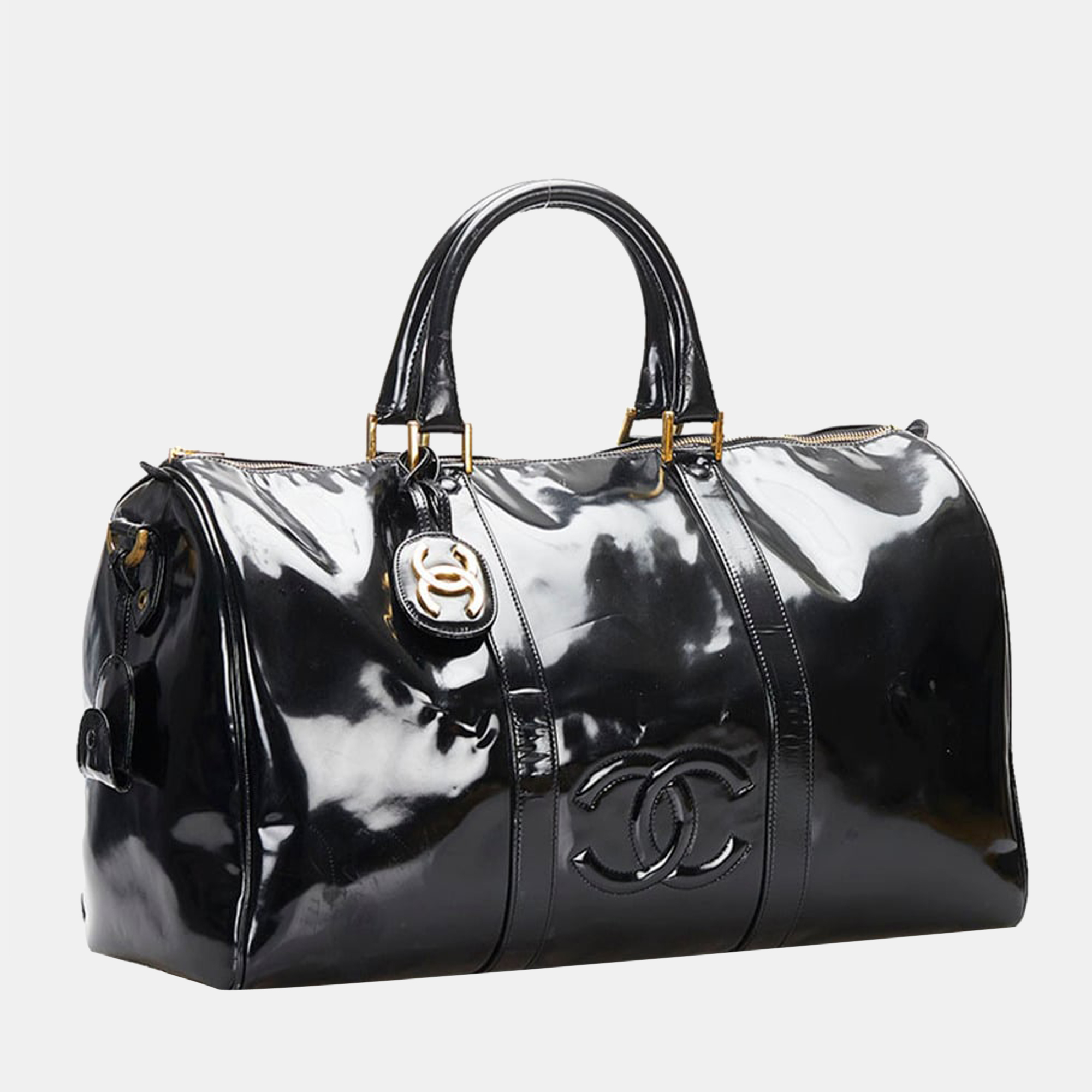 

Chanel Vintage Black Patent Leather CC Duffel Bag