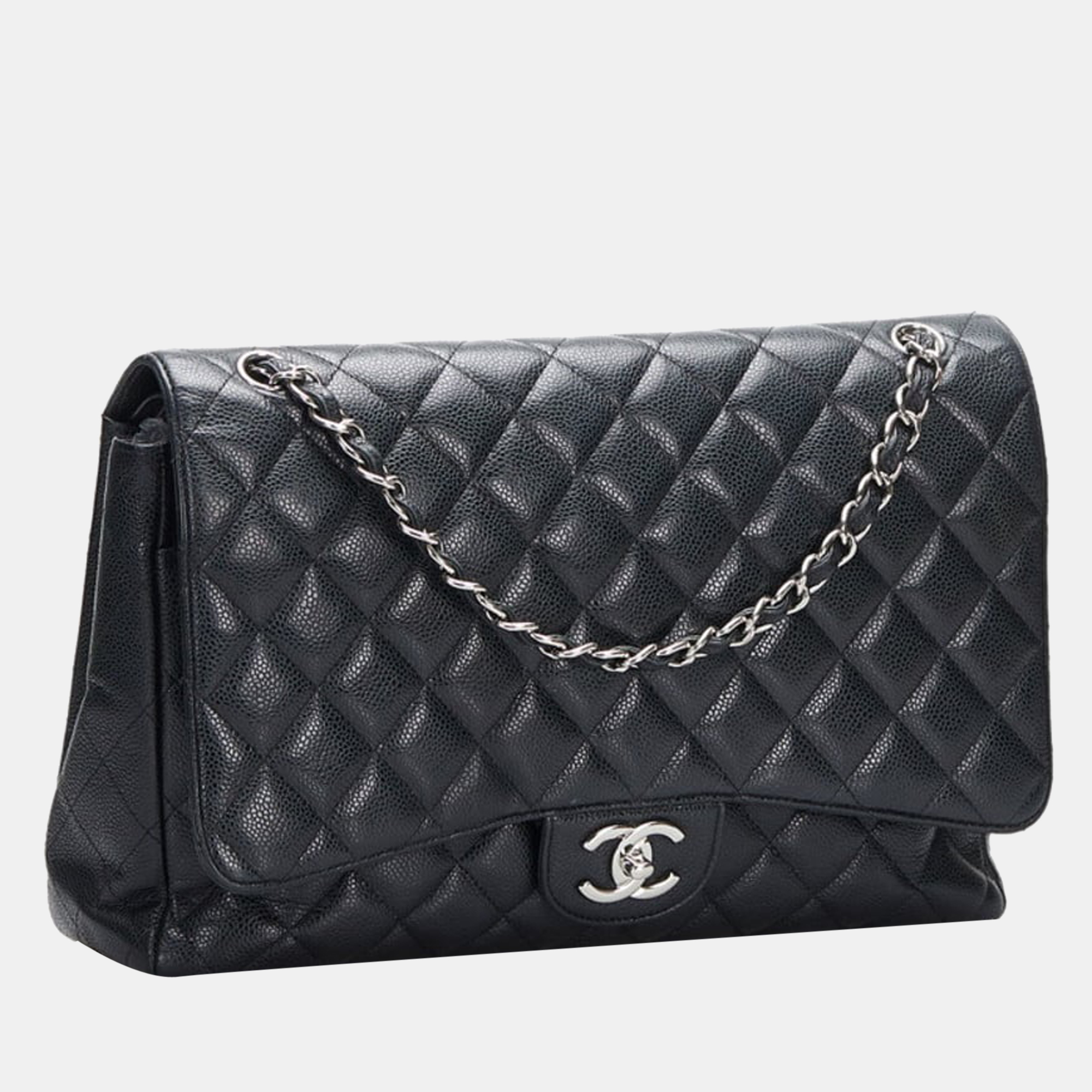 

Chanel Black Caviar Leather Maxi Classic Double Flap Shoulder Bag