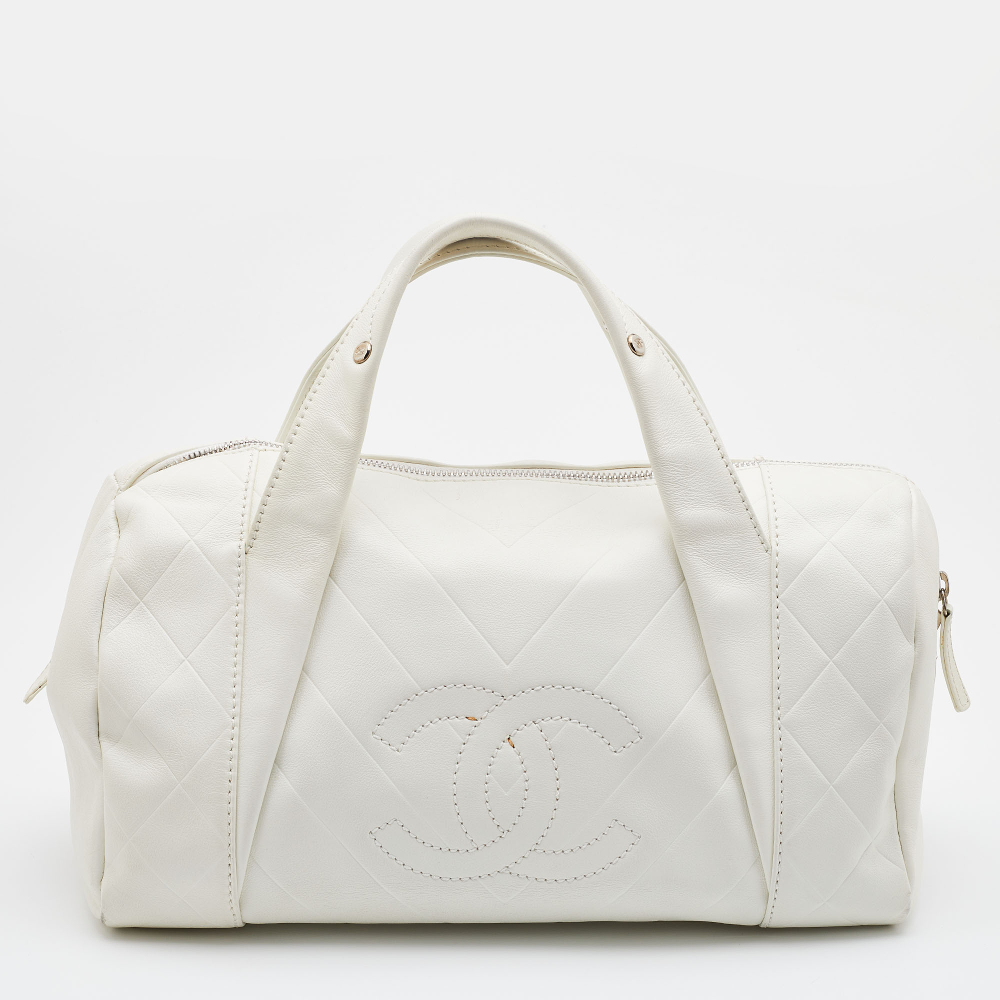 

Chanel Off White Double Quilt Leather Bowler Bag