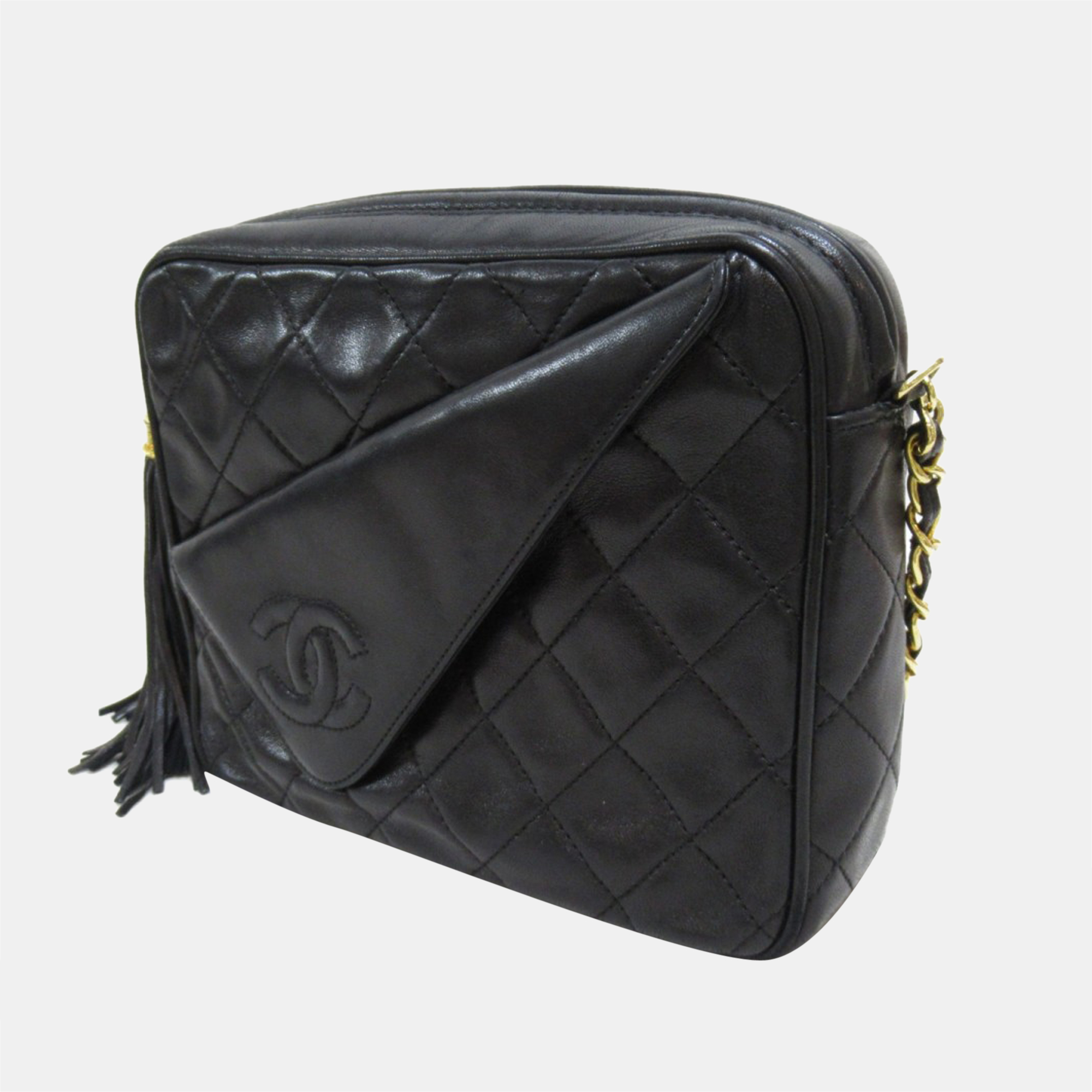 

Chanel Black Leather Quilted Leather CC Tassel Camera Bag
