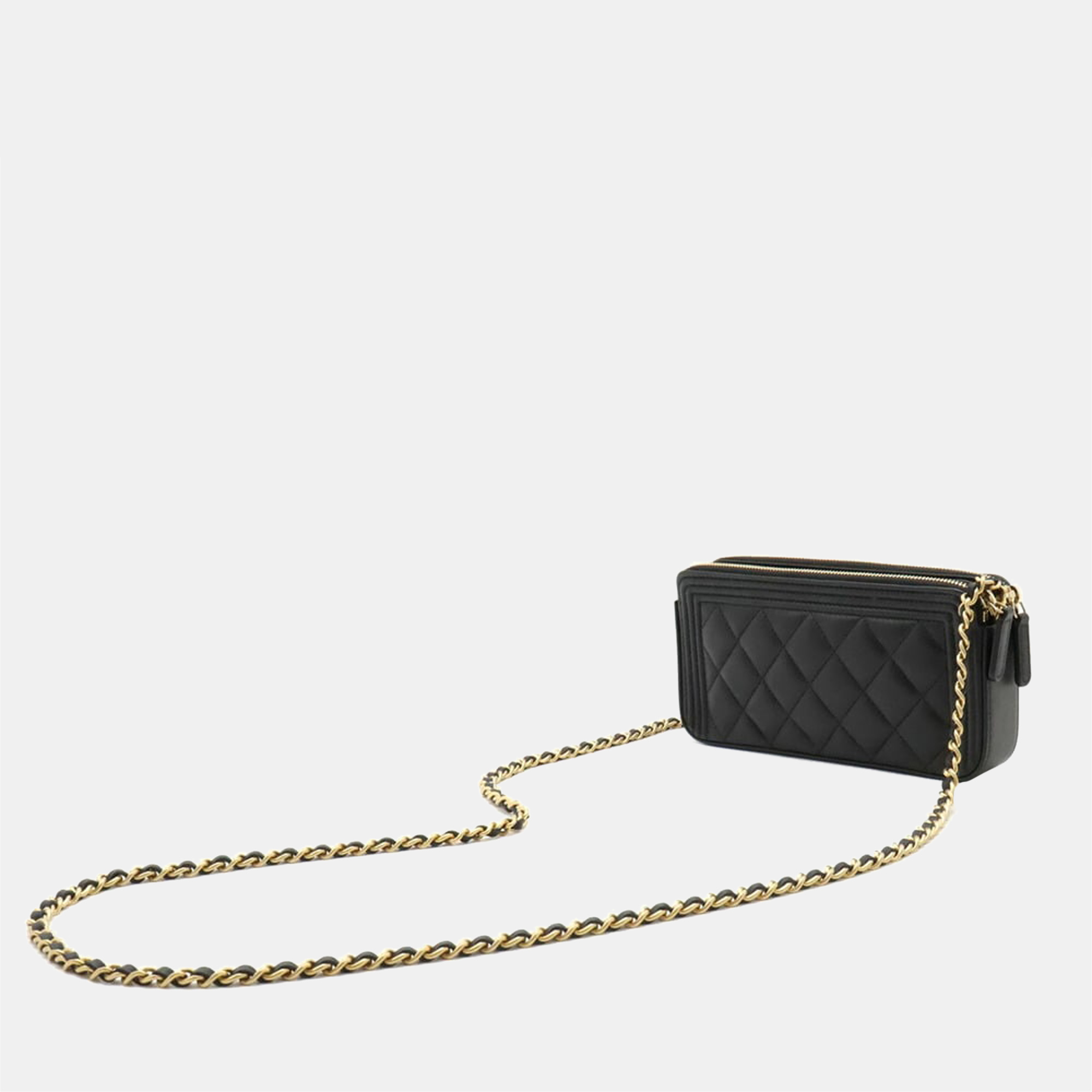 

Chanel Black Leather Double Zip Boy Clutch on Chain