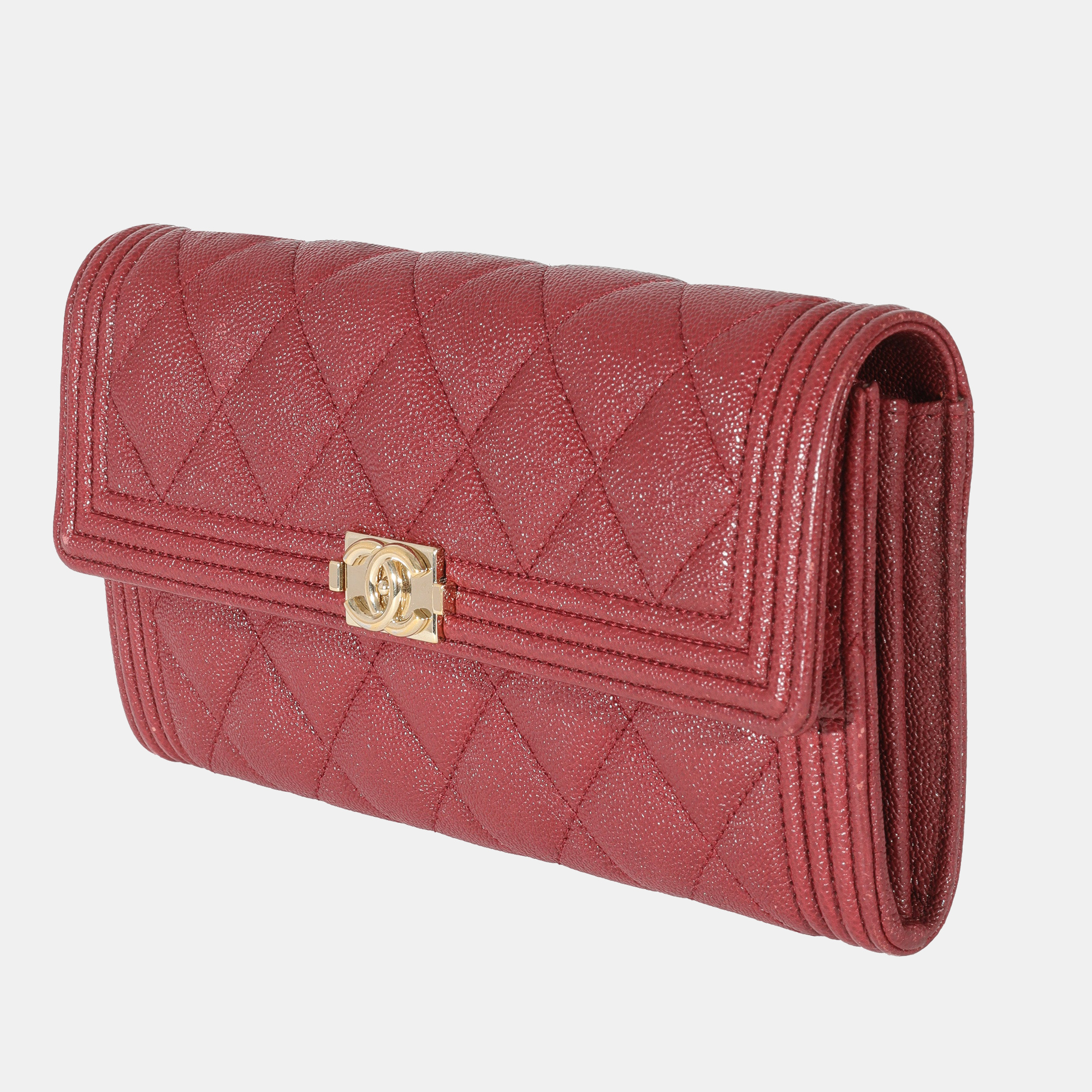 

Chanel Burgundy Quilted Caviar Leather Boy Flap Wallet