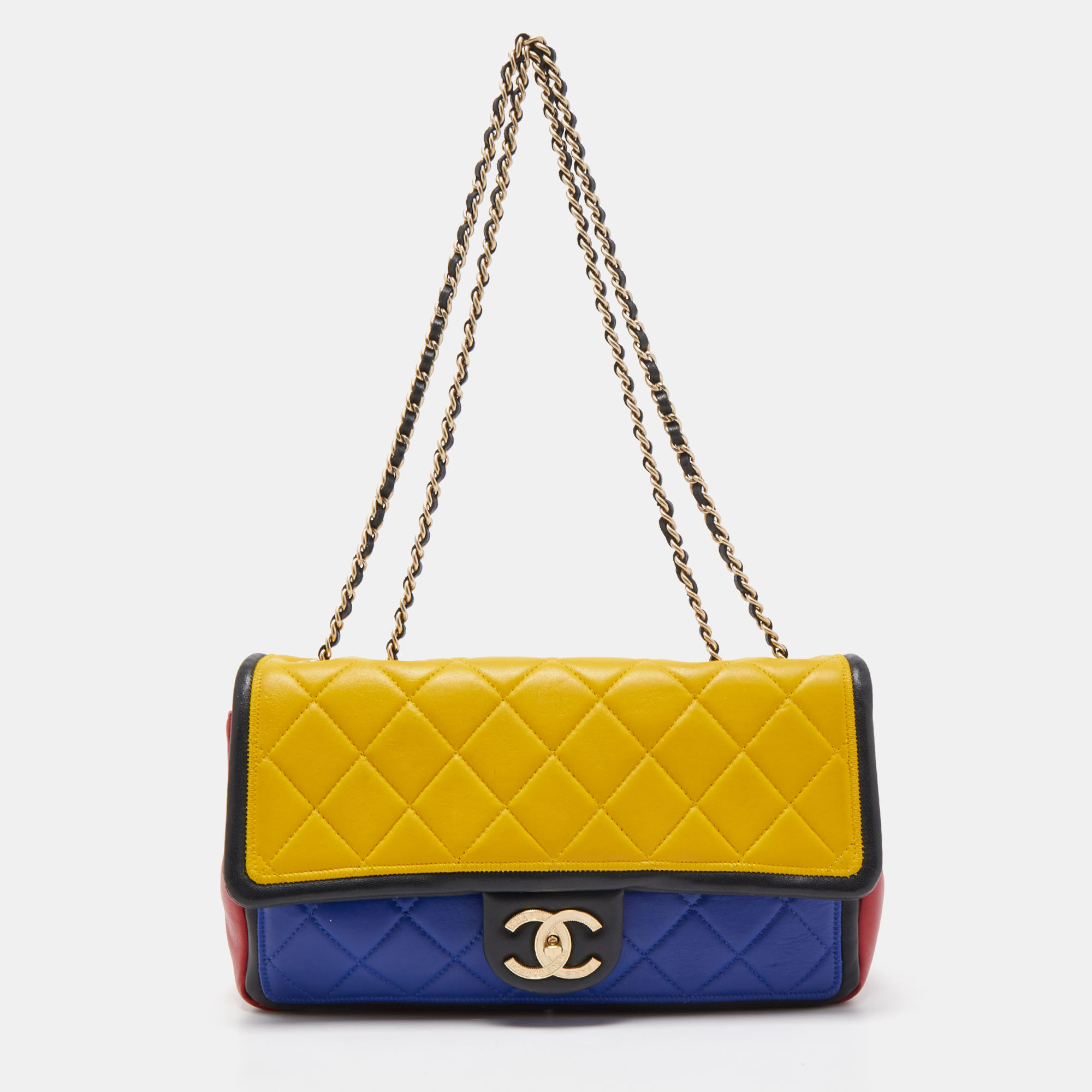 Pre Owned Chanel Multicolor Quilted Leather Medium Graphic Flap Bag