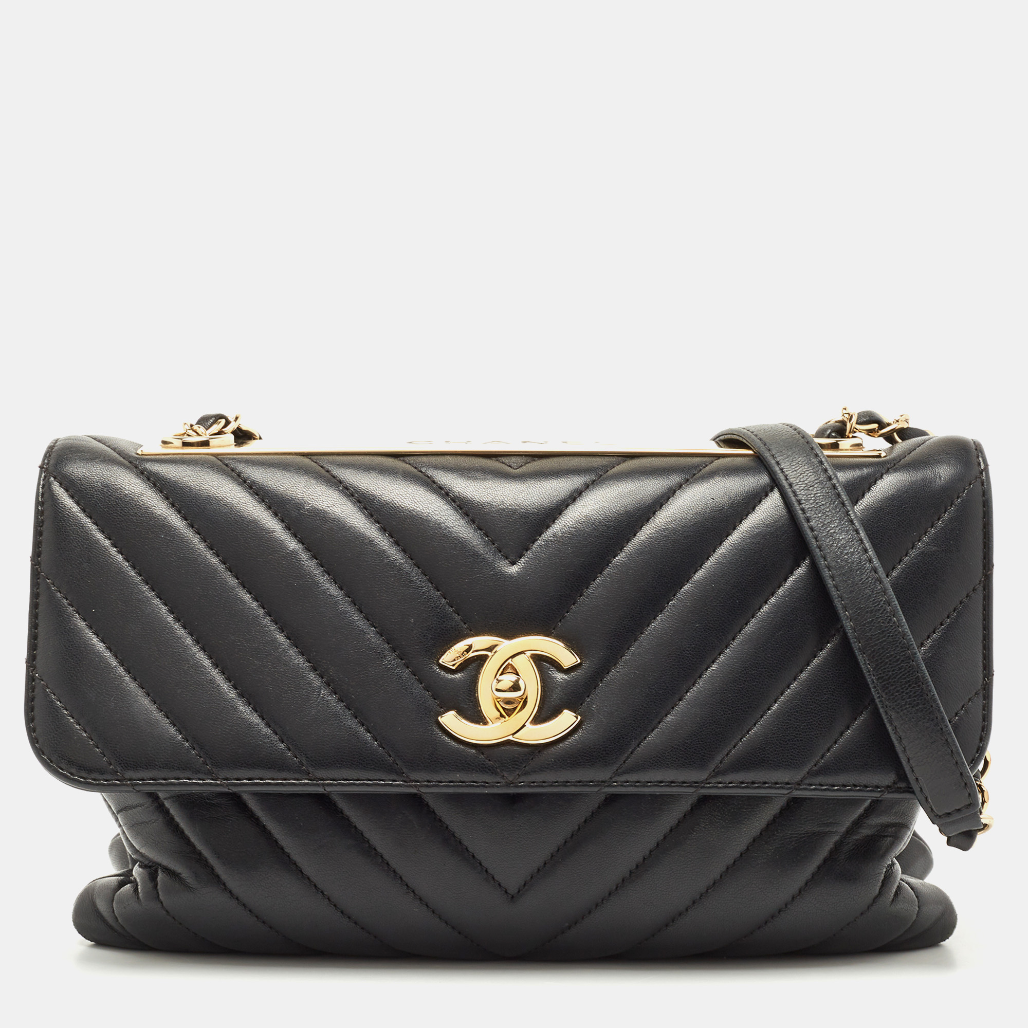 Pre-owned Chanel Black Chevron Leather Trendy Cc Flap Bag