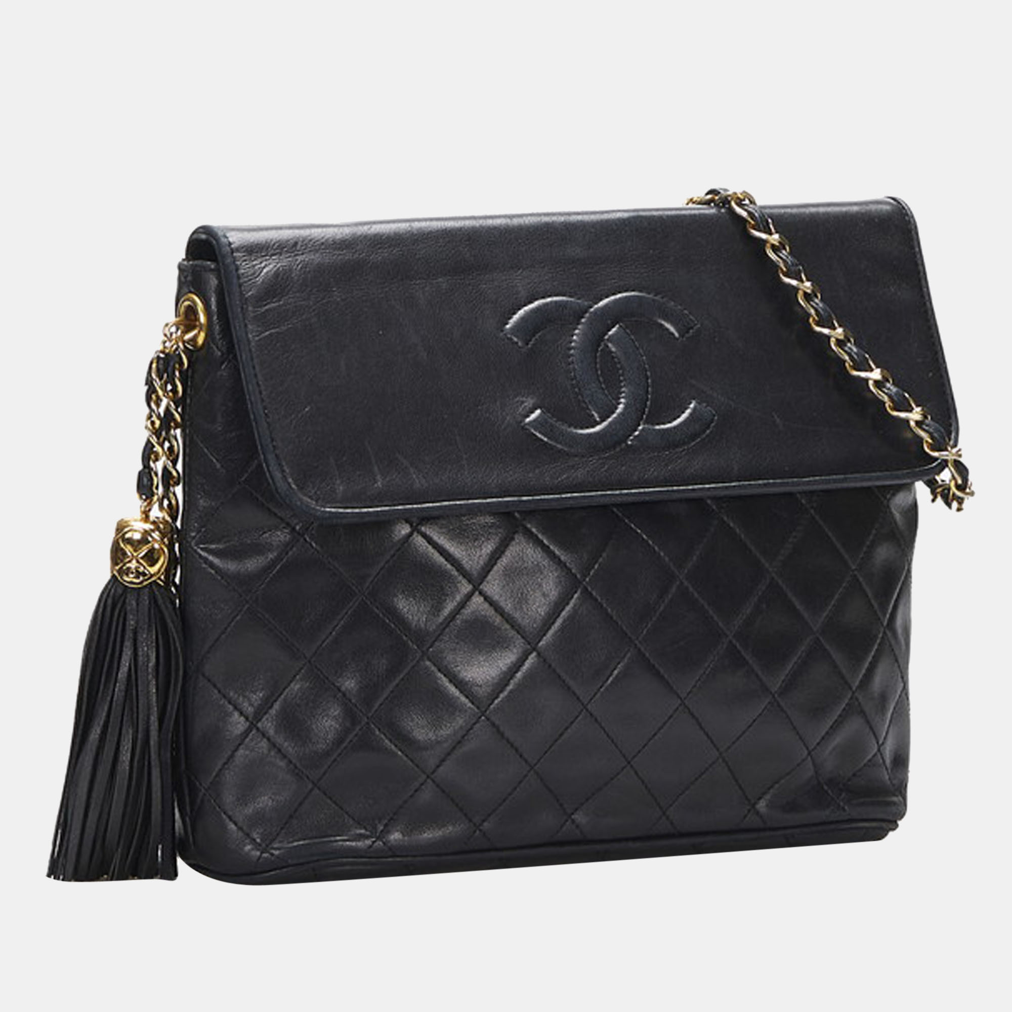 

Chanel Black CC Quilted Leather Vintage Tassel Shoulder Bag