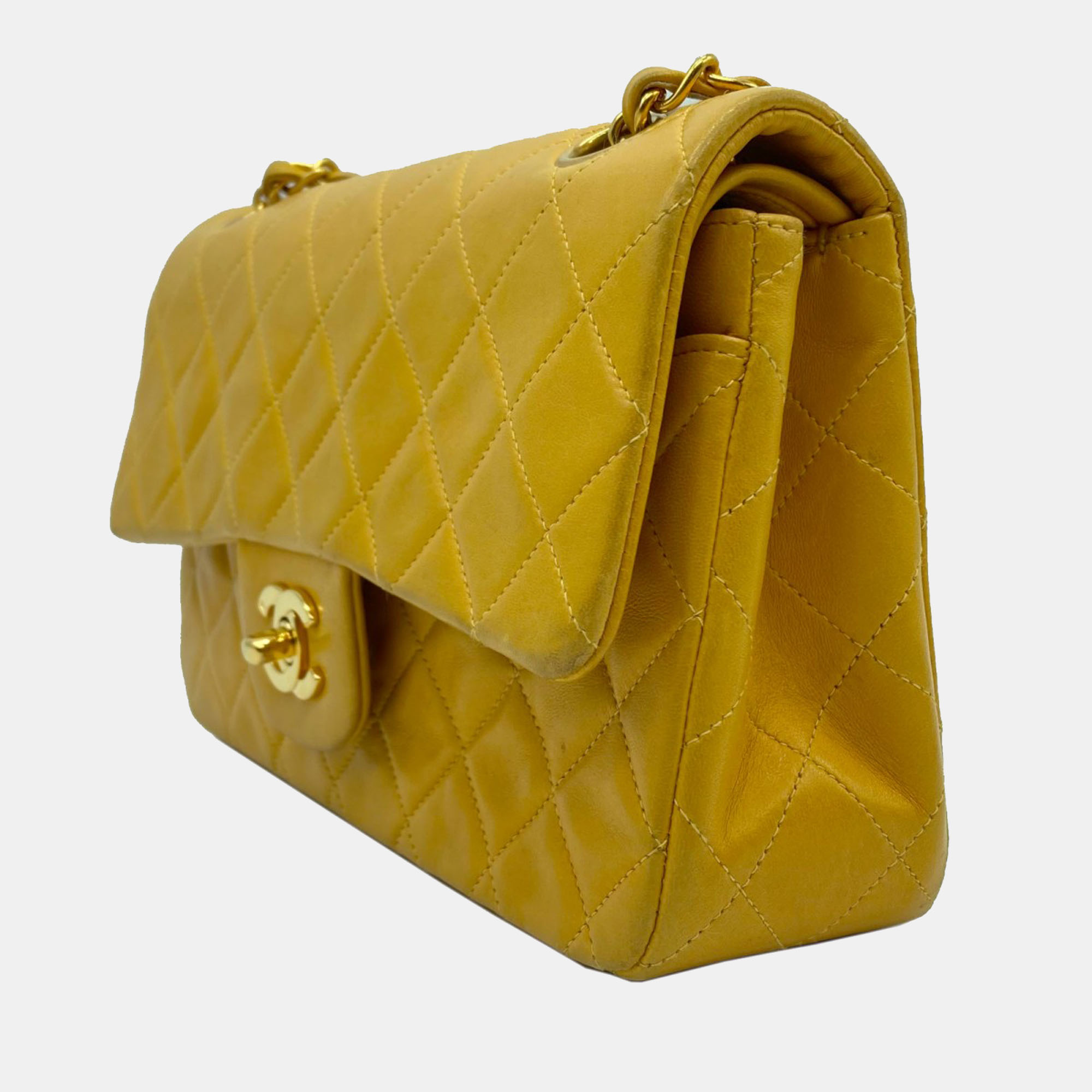 

Chanel Yellow Leather  Classic Double Flap Bag