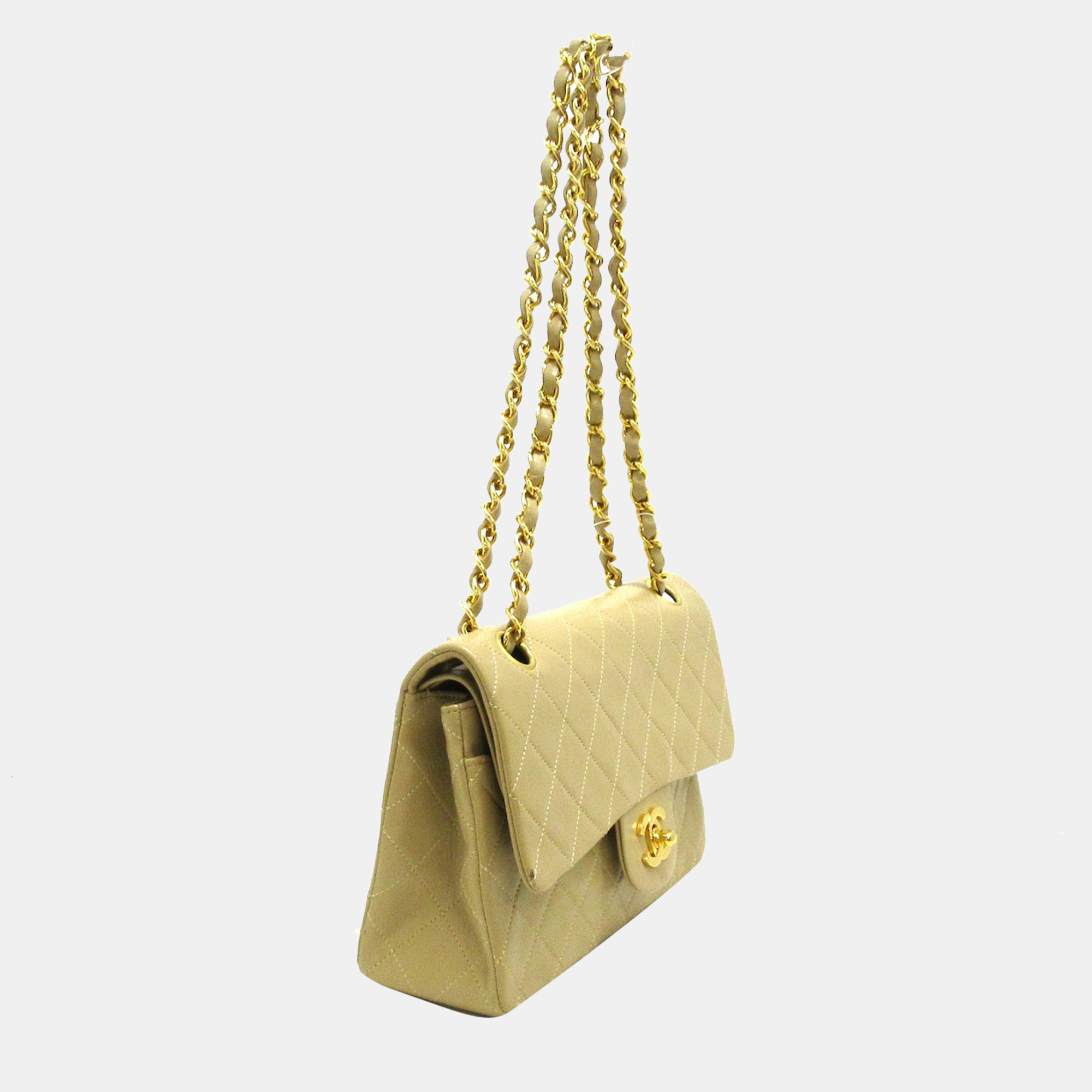 

Chanel Beige Leather  Classic Double Flap Shoulder Bag
