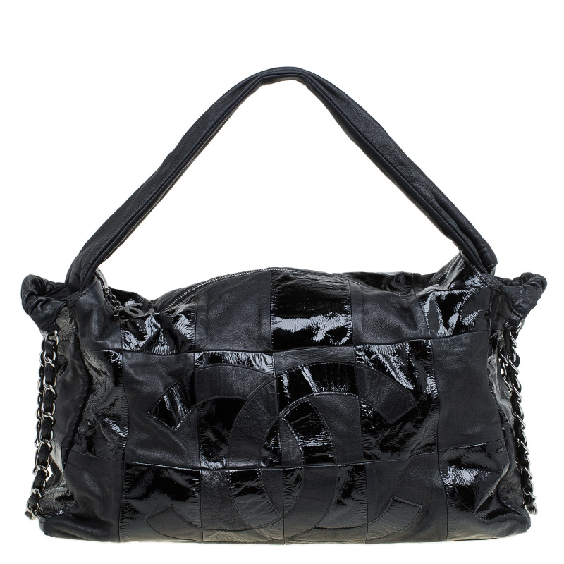 Pre Owned Chanel Black Leather XL Brooklyn Ligne Patchwork Hobo