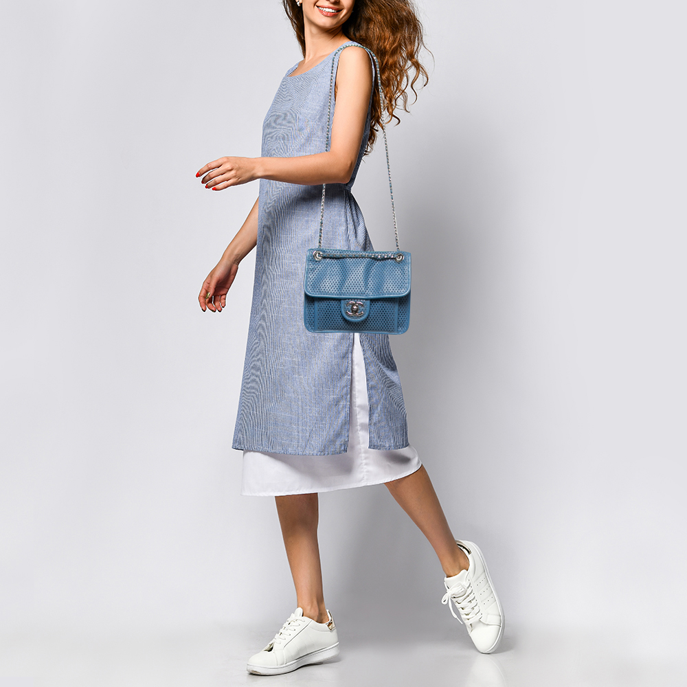 

Chanel Blue Perforated Leather Up in the Air Classic Flap Bag