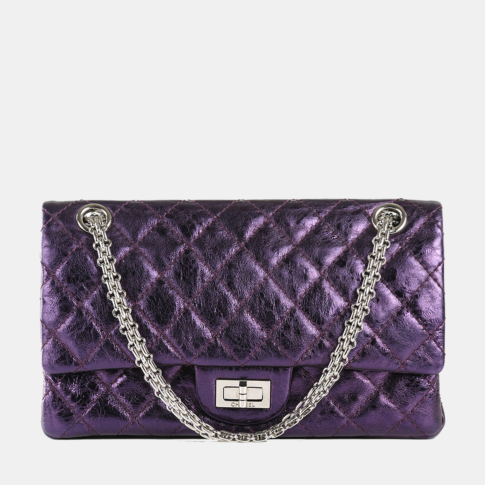 Pre-owned Chanel Metallic Purple Quilted Aged Calfskin Leather
