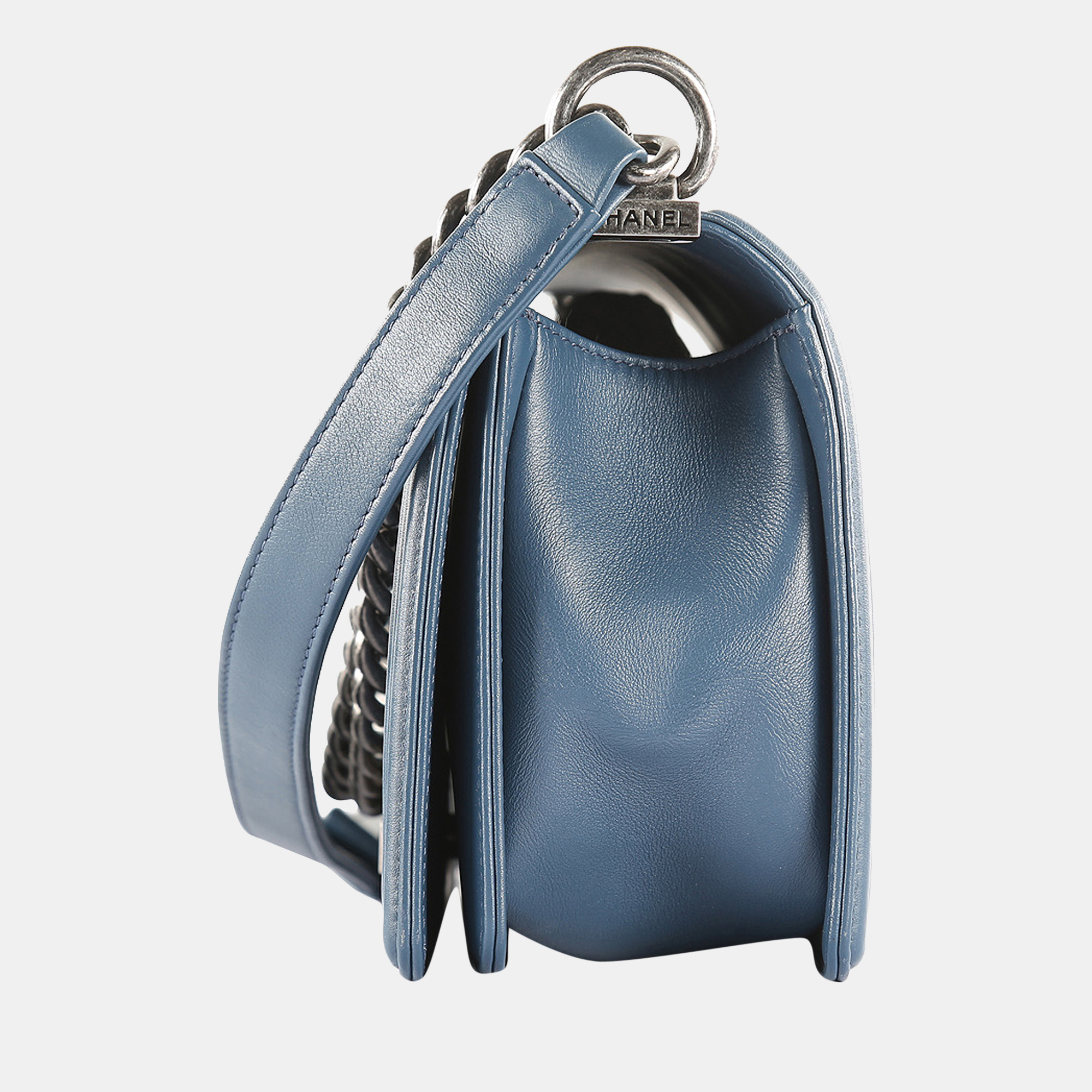 

Chanel Blue Calfskin Quilted Leather  Boy Bag