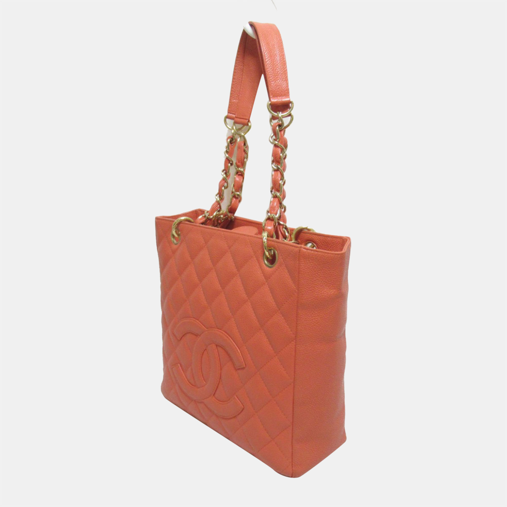 

Chanel Orange CC Quilted Caviar Leather Petite Shopping Tote Bag